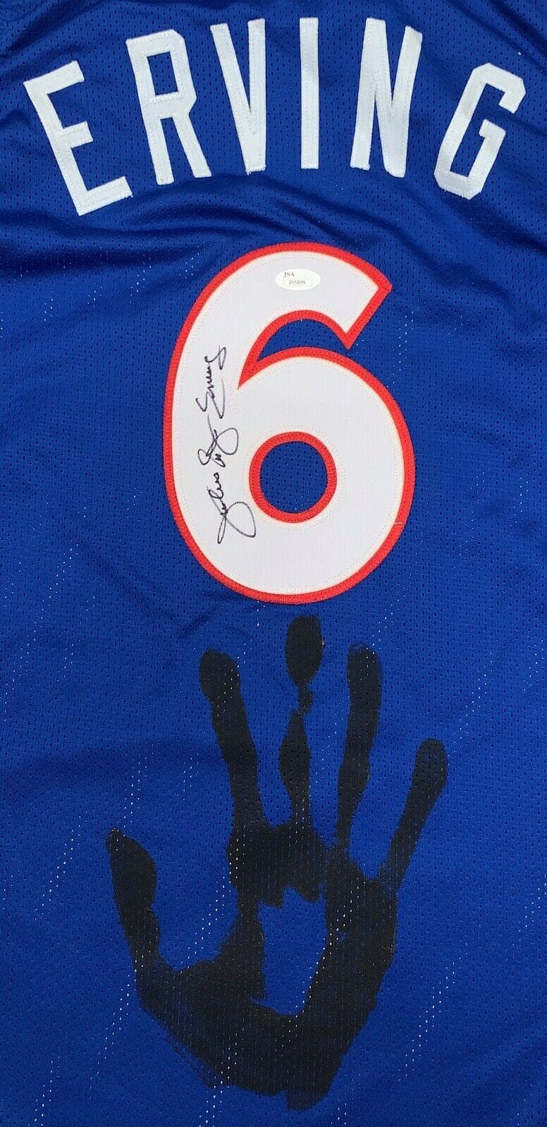 Julius Erving Dr. J Handprint Signed Autographed Blue Jersey JSA Authen Z65899 - Image 2
