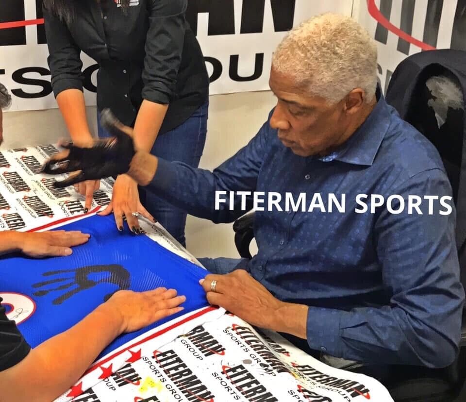 Julius Erving Dr. J Handprint Signed Autographed Blue Jersey JSA Authen Z65899 - Image 5