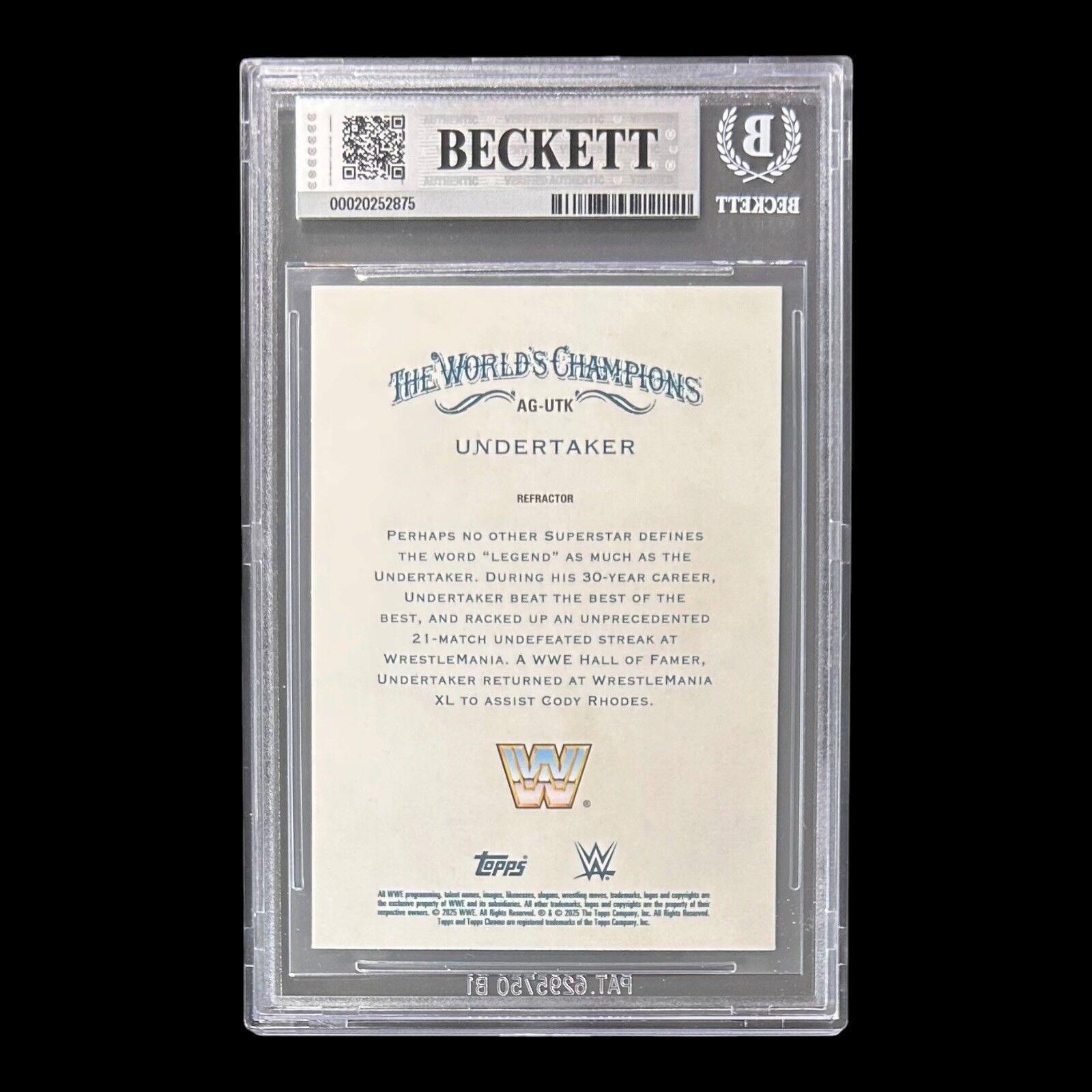 UNDERTAKER SIGNED 2025 TOPPS CHROME WWE ALLEN & GINTER Card #AGUTK BAS 20252875 - Image 2
