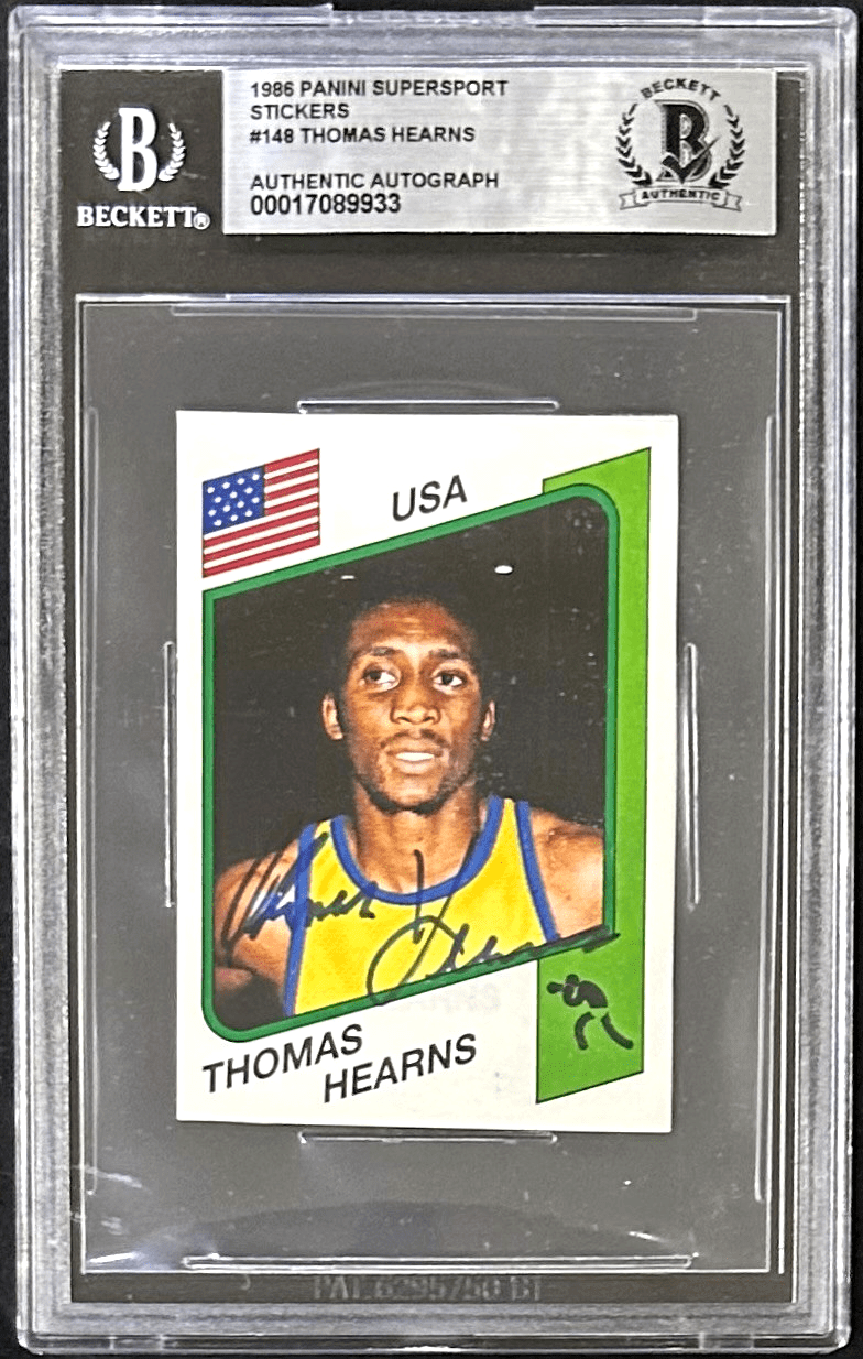 THOMAS HEARNS AUTOGRAPHED 1986 PANINI SUPERSPORT STICKER 148 BECKETT 17089933