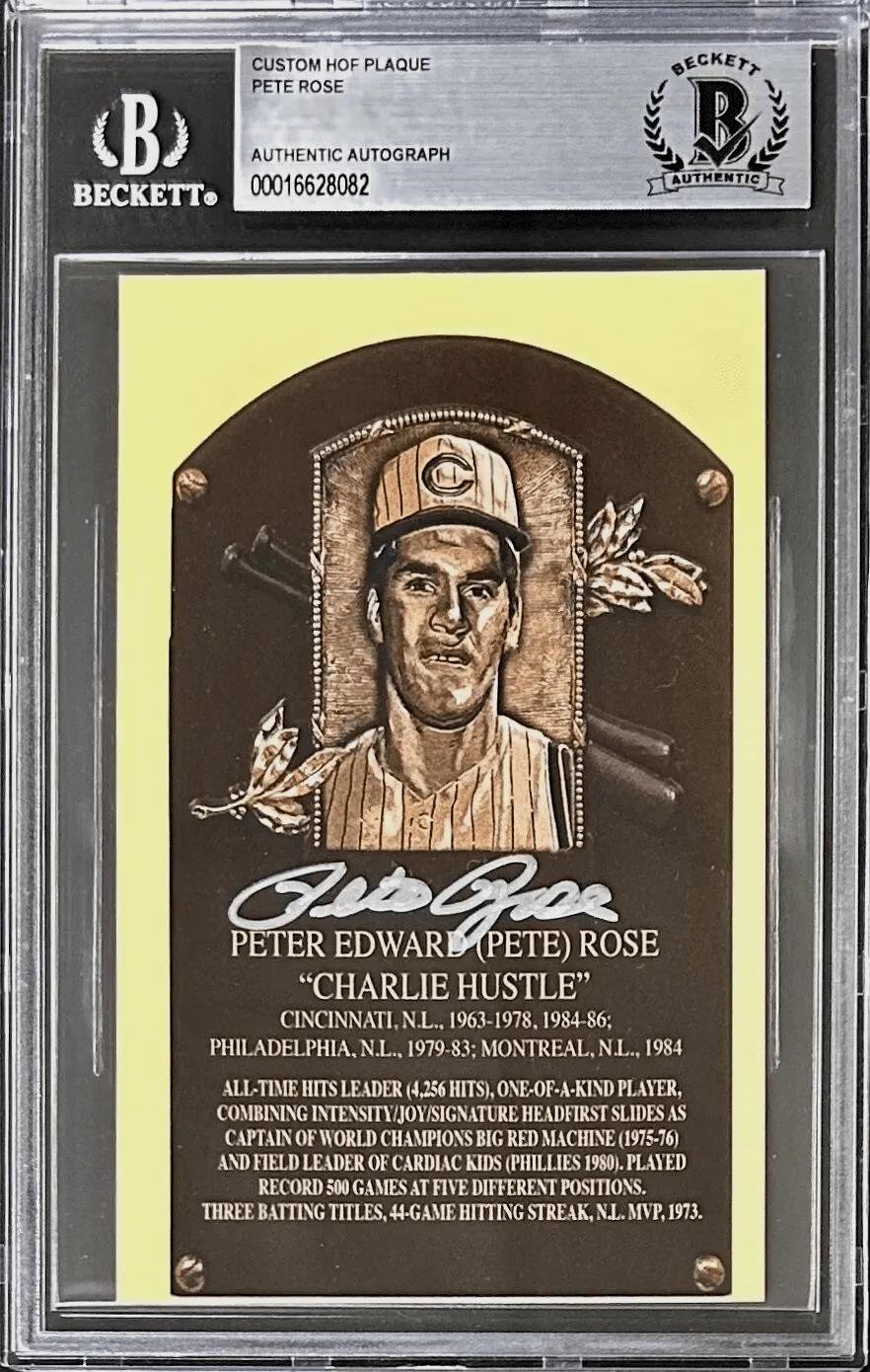 Pete Rose Signed Autographed Custom Hall of Fame Plaque Beckett Slabbed S