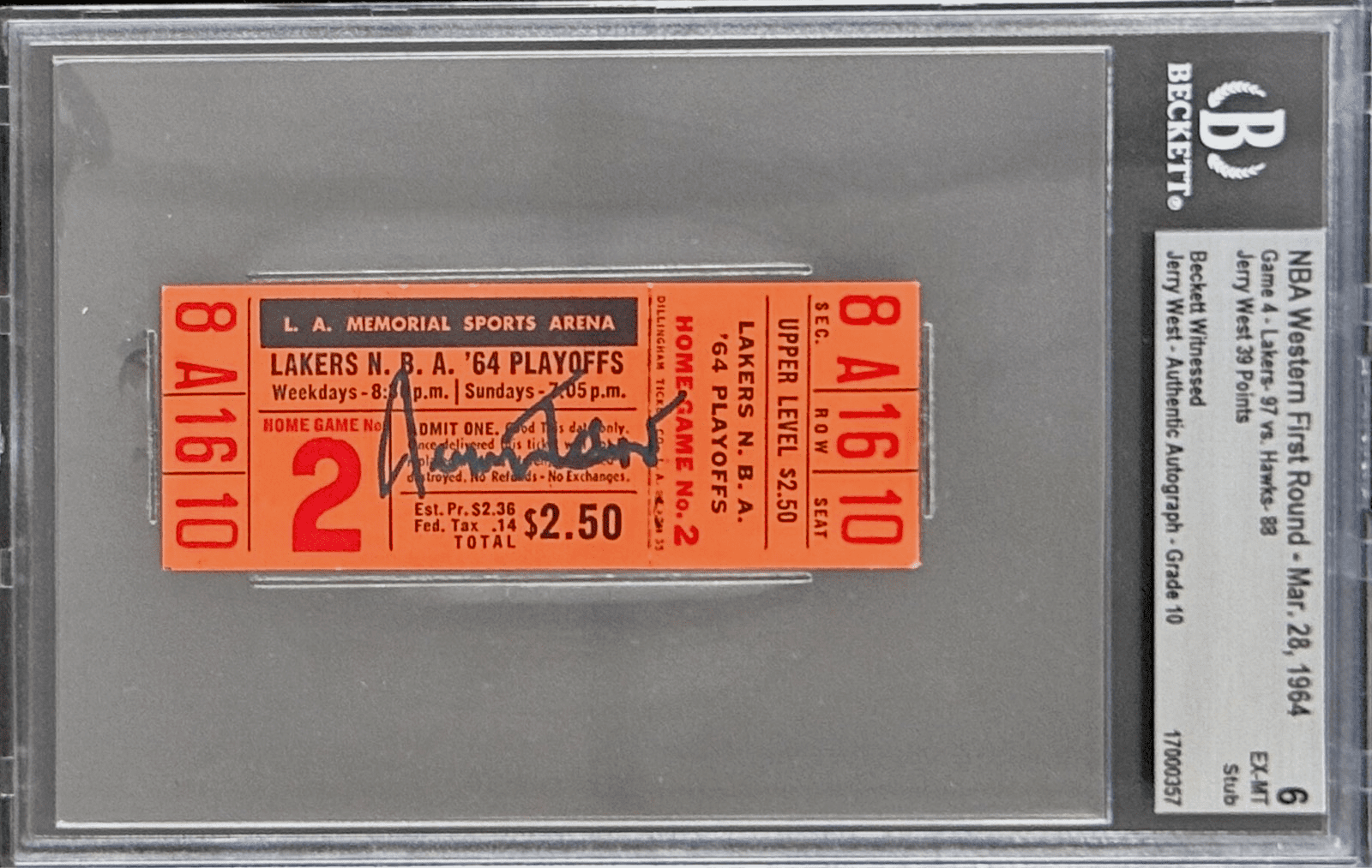 Jerry West Signed Mar. 28, 1964 NBA Western 1st Round Game 4 Hawks & Lakers BAS