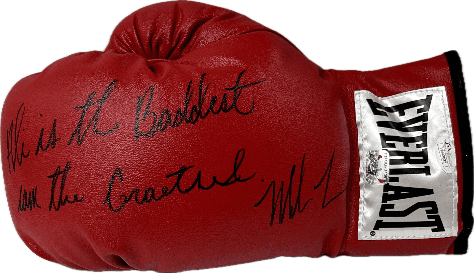 Mike Tyson Signed Left Red Leather Boxing Glove JSA and Mike Tyson Hologram Ali