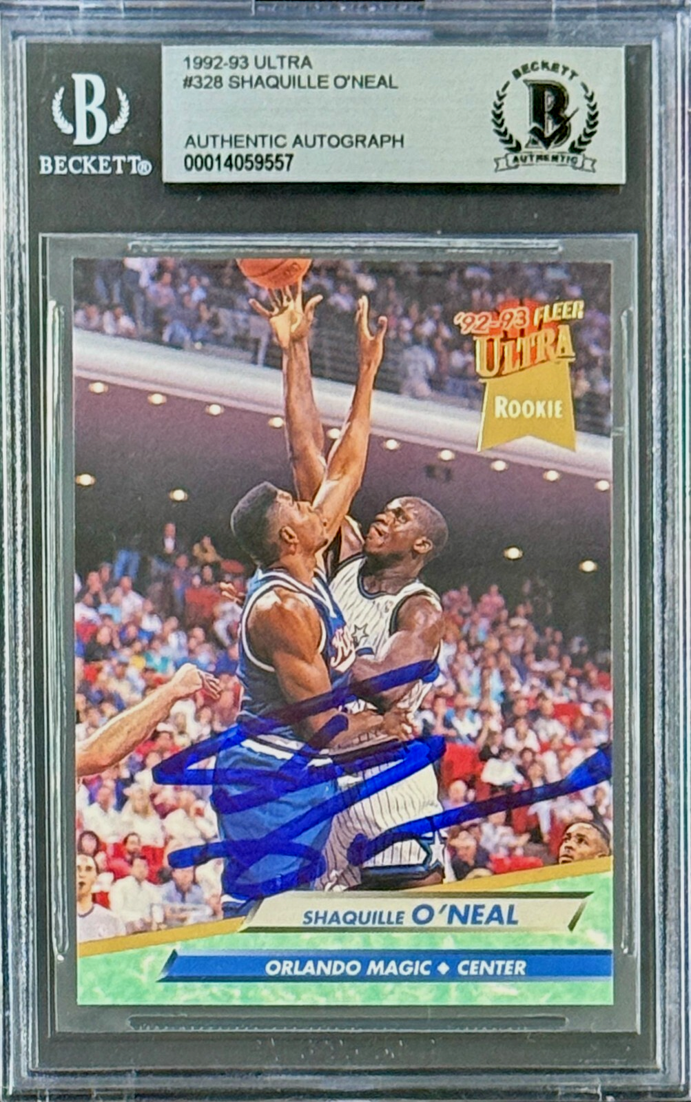 Shaquille O'Neal SHAQ Signed 1992-93 Fleer Ultra Rookie Card #328 BAS 14059557