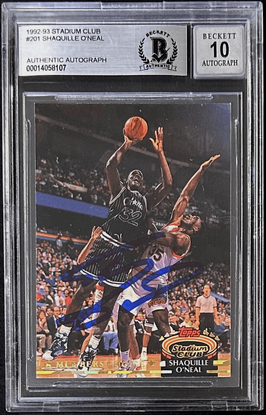 Shaquille O'Neal SHAQ Signed 1992-93 Stadium Club Rookie Card #201 BAS 14058107