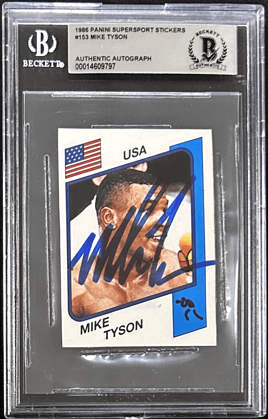 Mike Tyson Signed 1986 Panini Supersport Rookie Sticker Beckett 14609797