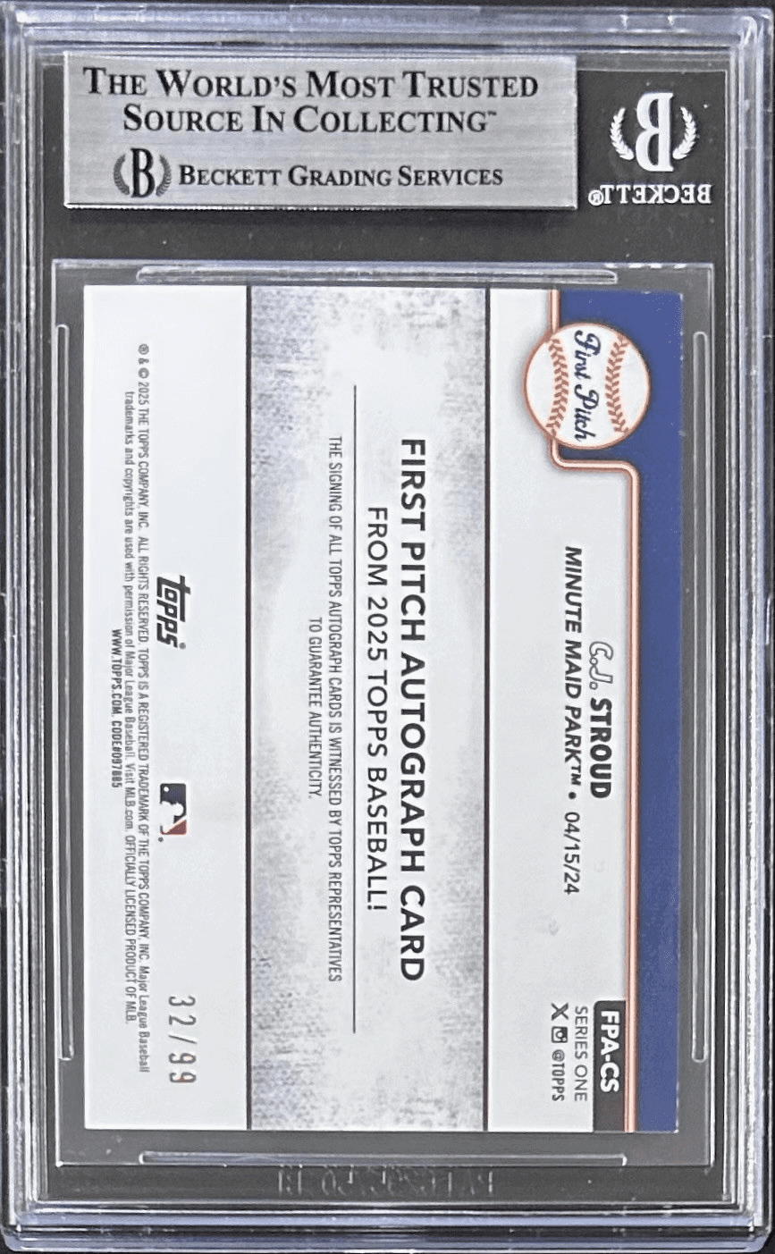CJ STROUD AUTOGRAPHED 2025 TOPPS FIRST PITCH CARD #FPACS Beckett 19032839 32/99 - Image 2