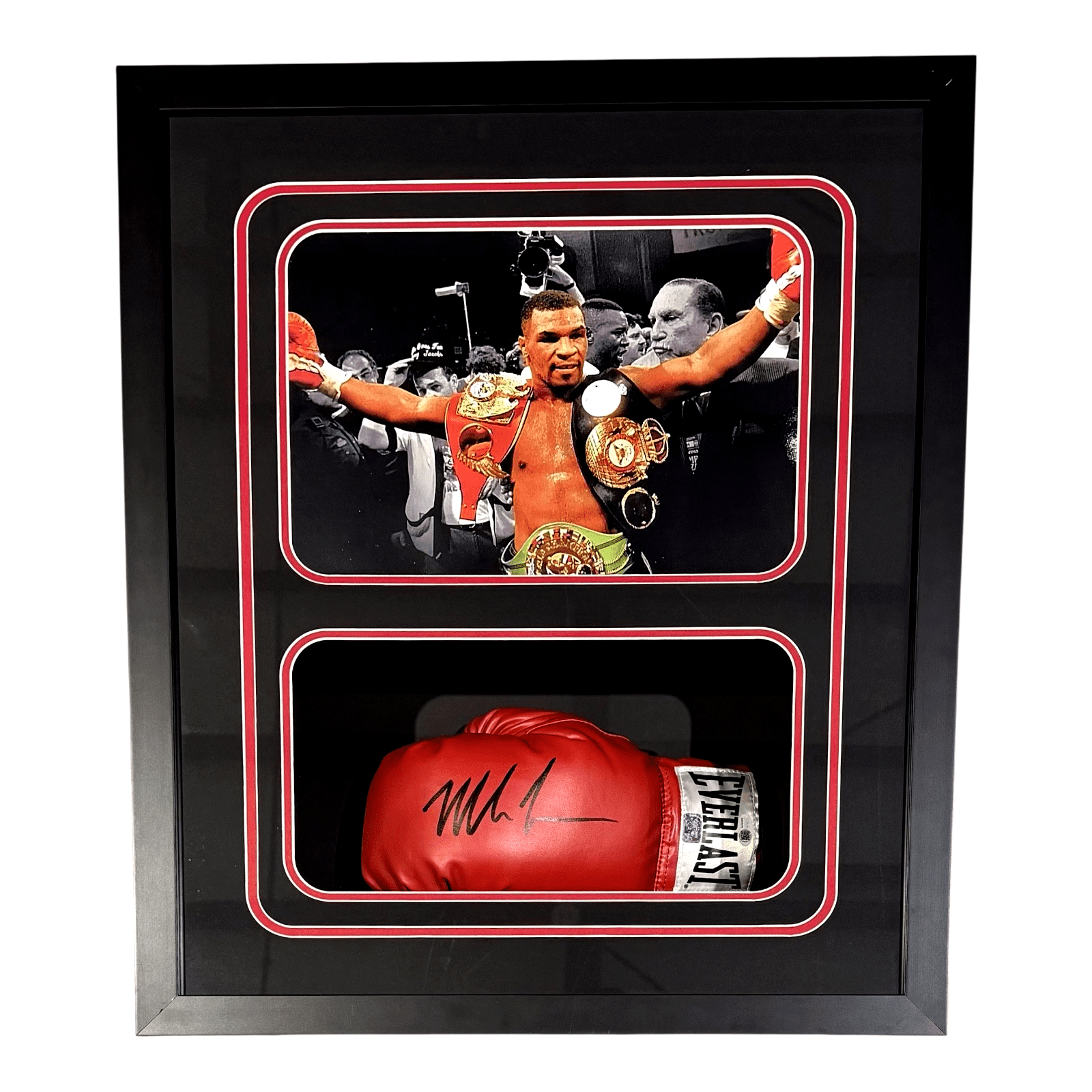 Mike Tyson Signed Glove Shadow Box JSA & Mike Tyson Hologram Authentic Belts Red