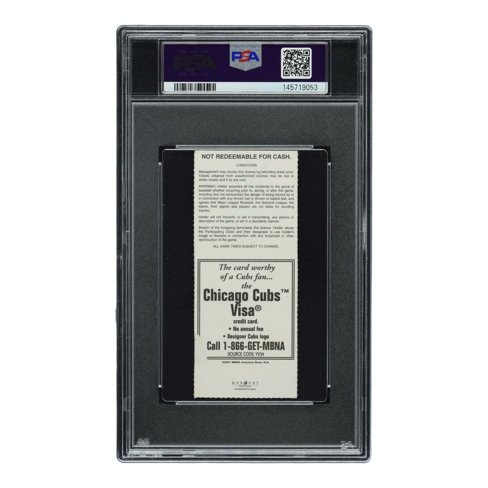 SAMMY SOSA SIGNED HR TROT WITH USA FLAG TICKET STUB 9/27/2001 PSA 145719053 VG 3 - Image 2