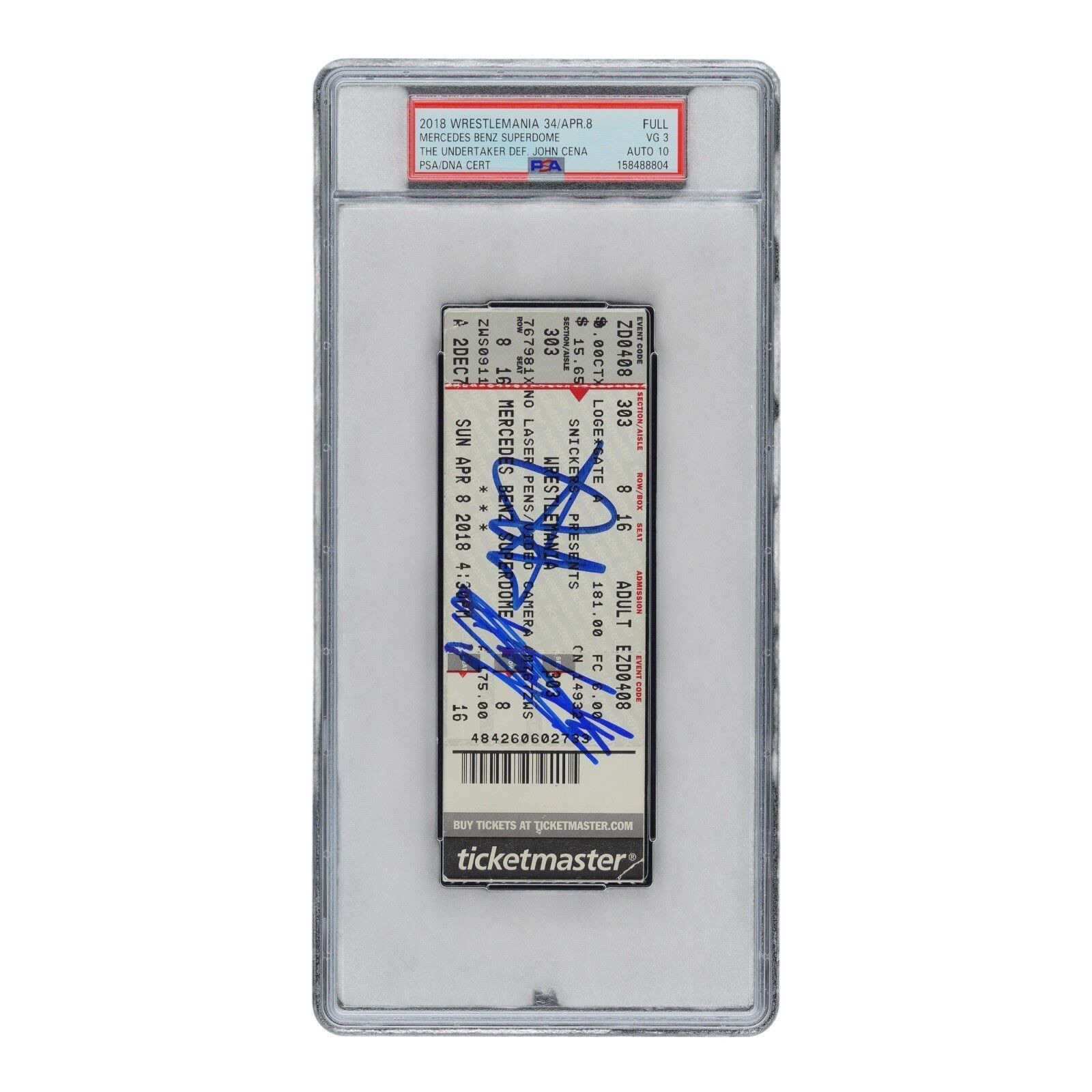 UNDERTAKER JOHN CENA SIGNED 2018 WRESTLEMANIA 34 TICKET PSA 3 158488804 POP 1 - Image 2
