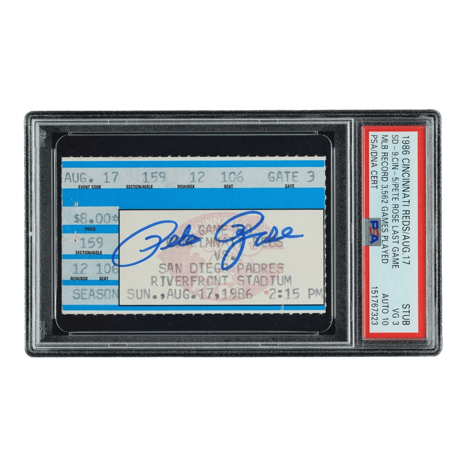 PETE ROSE SIGNED MLB DEBUT & LAST GAME TICKET STUBS PSA VG 3 CINCINNATI REDS - Image 3
