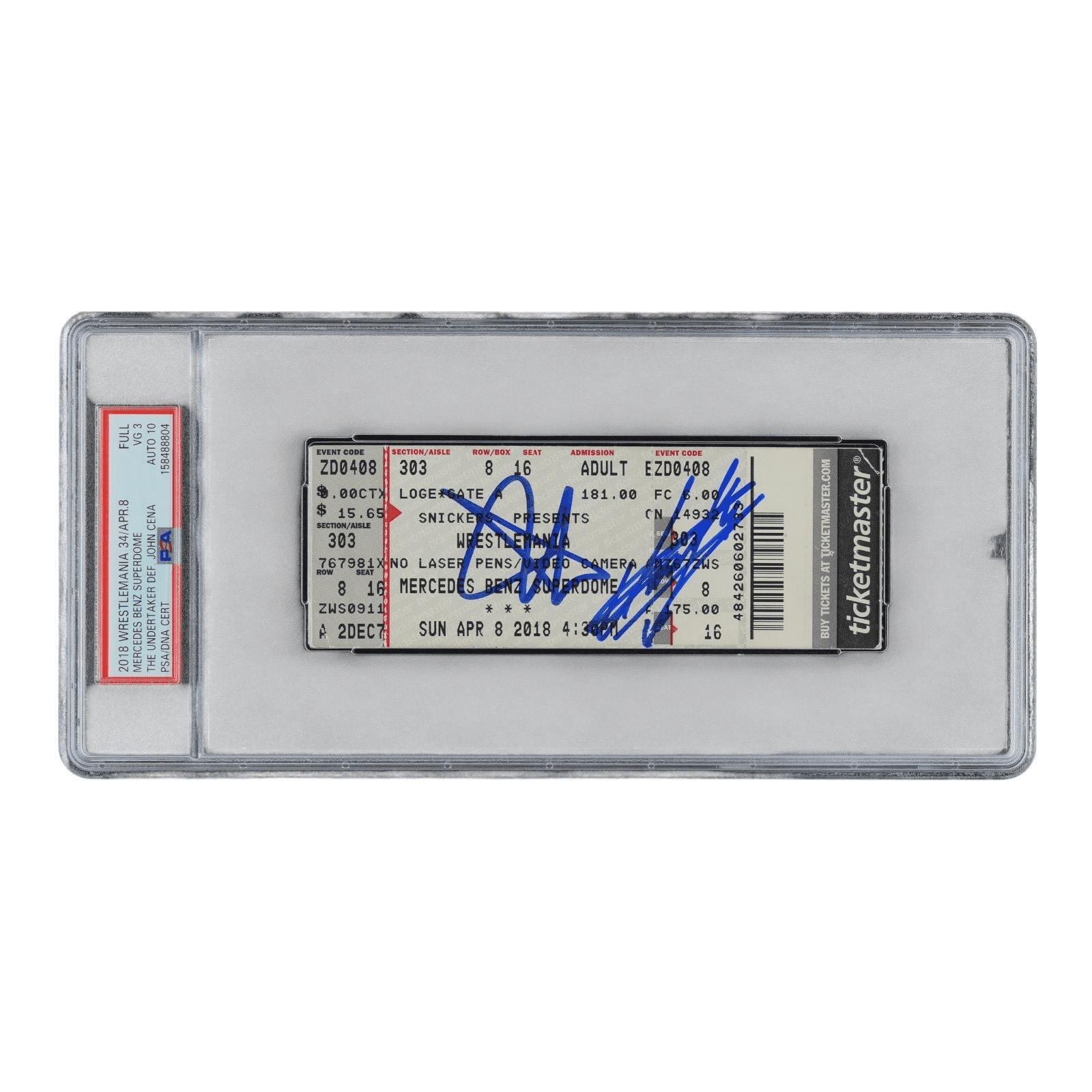 UNDERTAKER JOHN CENA SIGNED 2018 WRESTLEMANIA 34 TICKET PSA 3 158488804 POP 1