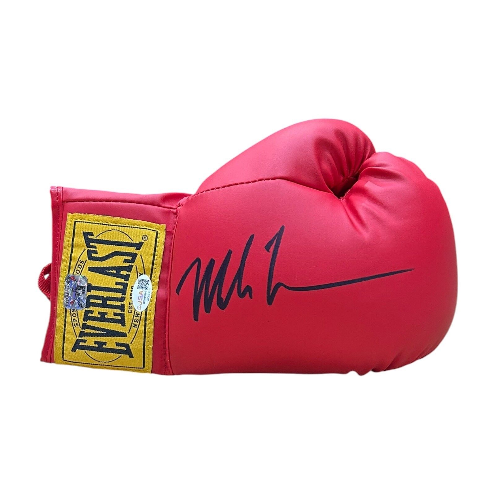 MIKE TYSON AUTOGRAPHED RED BOXING GLOVE JSA & MIKE TYSON AUTHENTICATION R GOLD