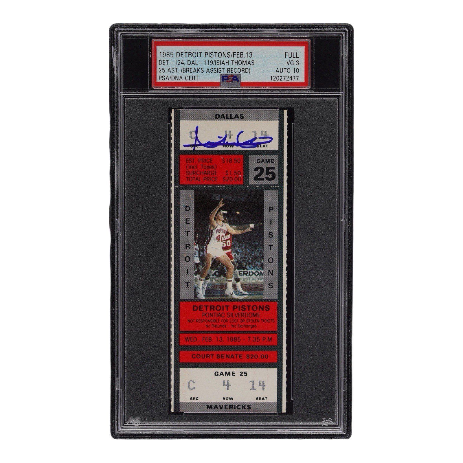 ISIAH THOMAS SIGNED BREAKS ASSIST RECORD TICKET STUB PSA VG 3 DETROIT PISTONS