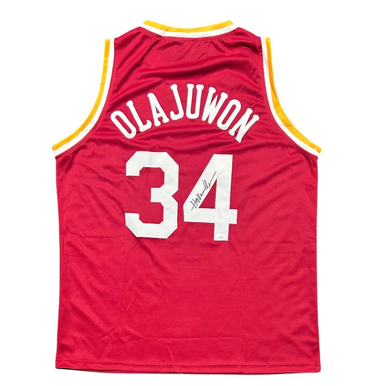 HAKEEM OLAJUWON AUTOGRAPHED RED JERSEY JSA AUTHENTICATED