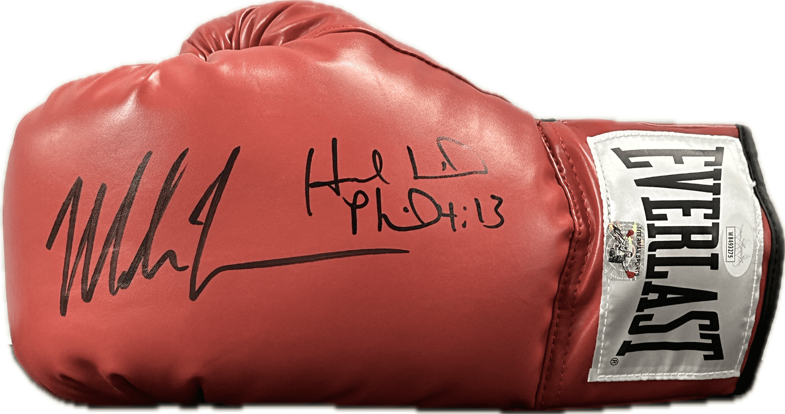 Mike Tyson & Evander Holyfield Signed Autograph Red Boxing Glove JSA Left