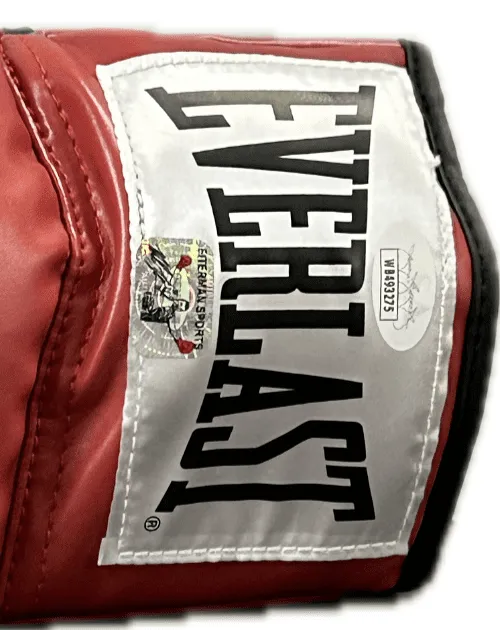 Mike Tyson & Evander Holyfield Signed Autograph Red Boxing Glove JSA Left - Image 2
