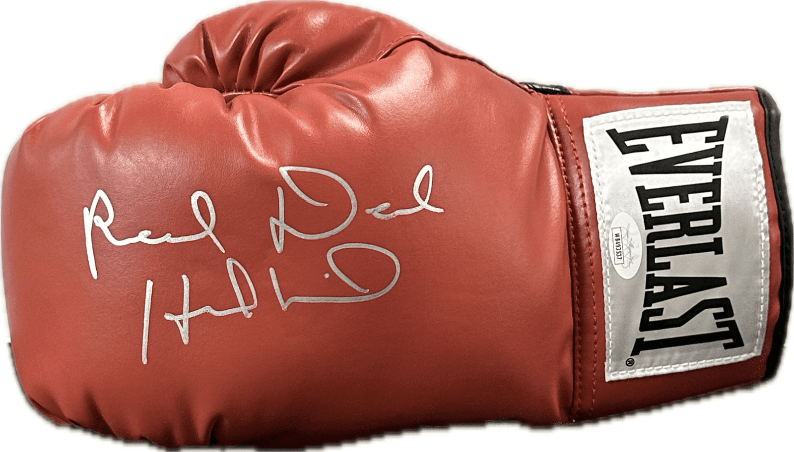Evander Holyfield "Real Deal" Signed Autograph Red Boxing Glove JSA Left