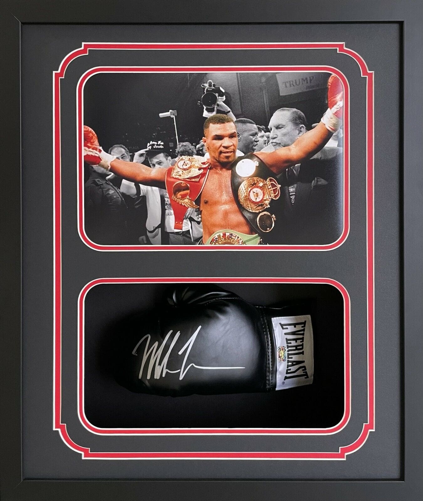 Mike Tyson Signed Glove Shadow Box Mike Tyson Hologram Authentic Belts Black