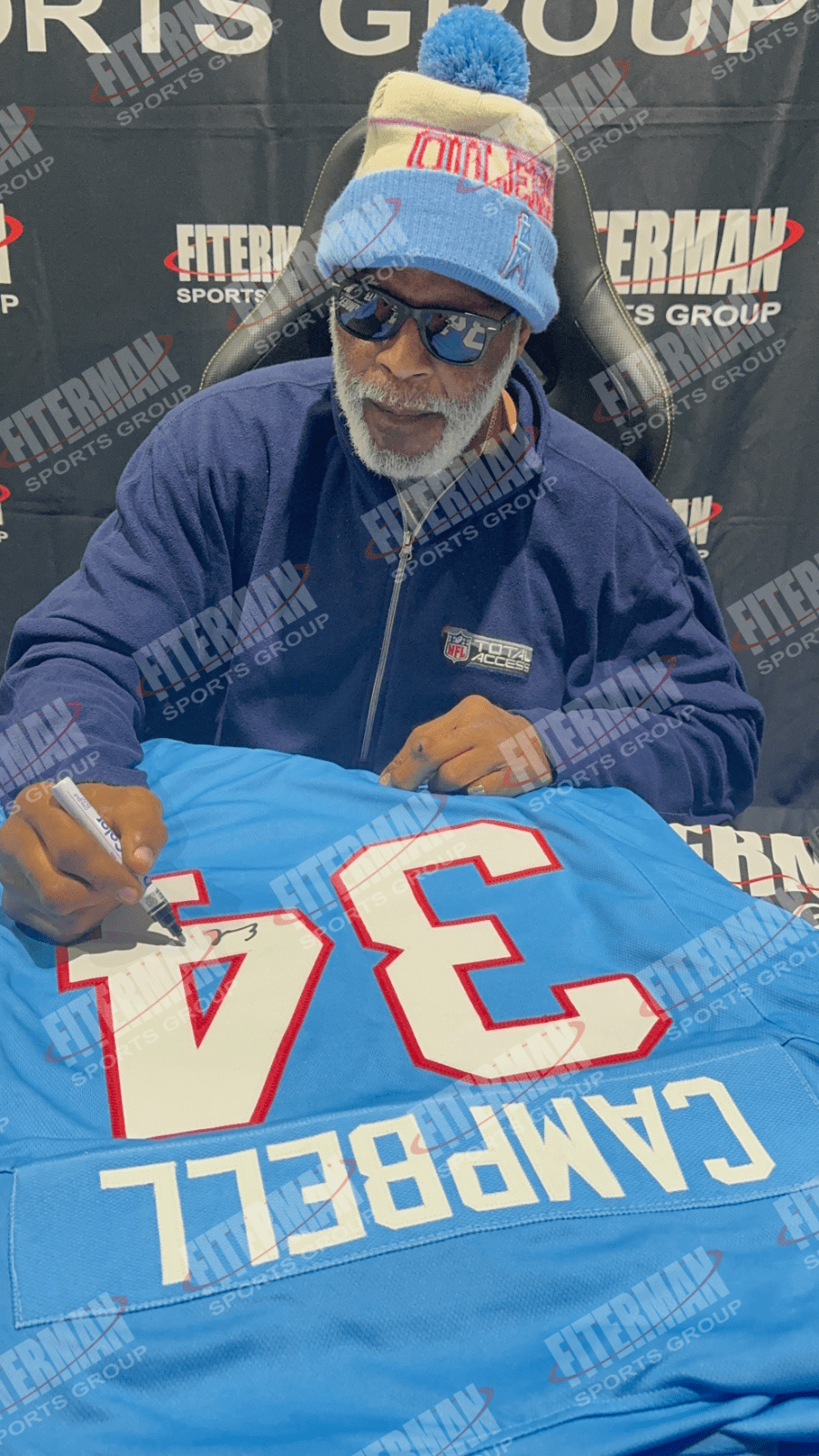Earl Campbell Signed Autographed Framed Blue Jersey JSA Suede Cut Out Logo. - Image 2
