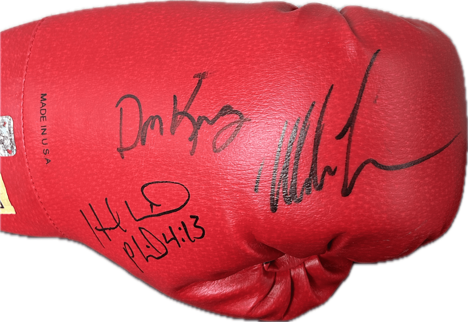 Mike Tyson Evander Holyfield & Don King Signed Red Boxing Glove Beckett Letter 2 - Image 2