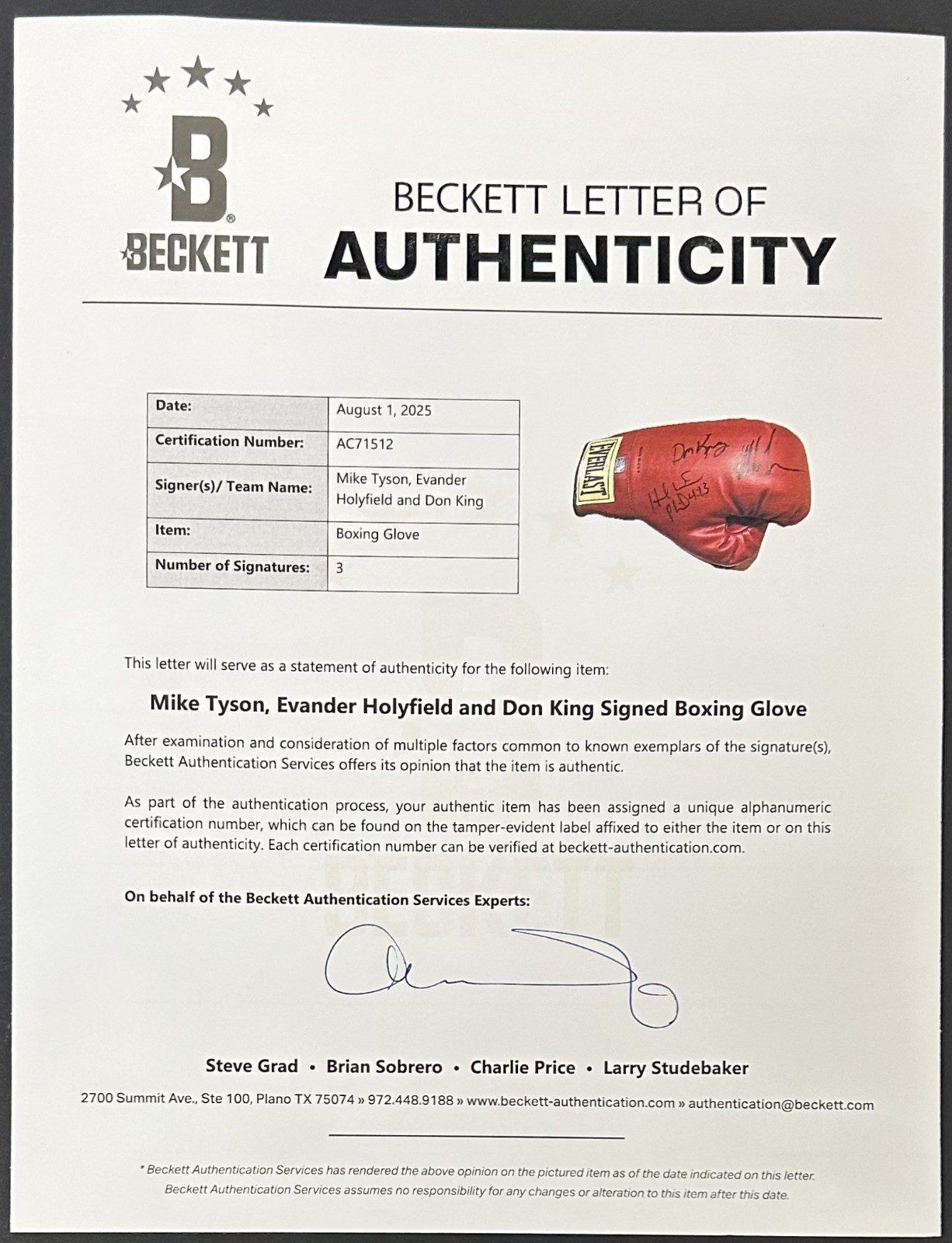 Mike Tyson Evander Holyfield & Don King Signed Red Boxing Glove Beckett Letter 2 - Image 7