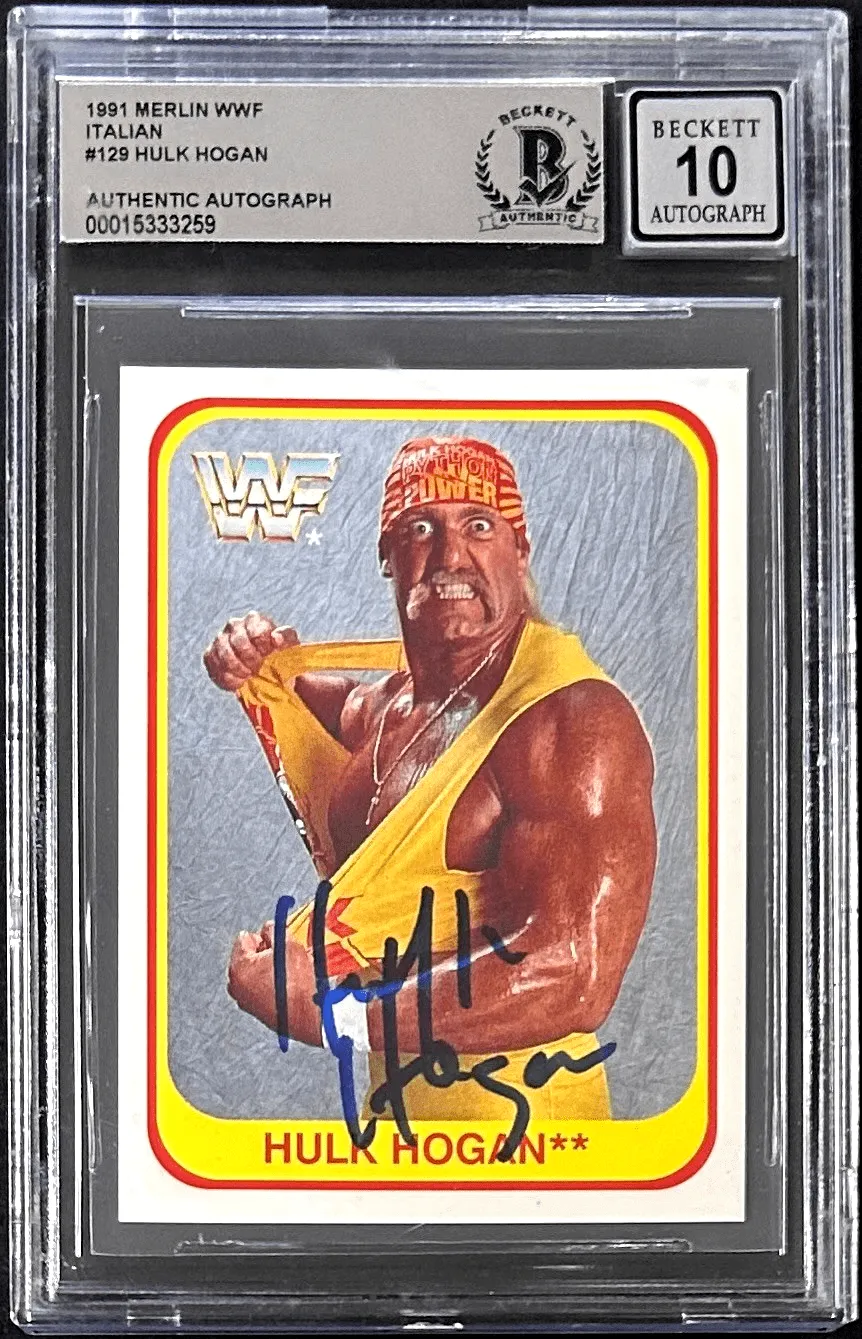 Hulk Hogan Signed 1991 Merlin Italian WWF Card #129 Beckett
