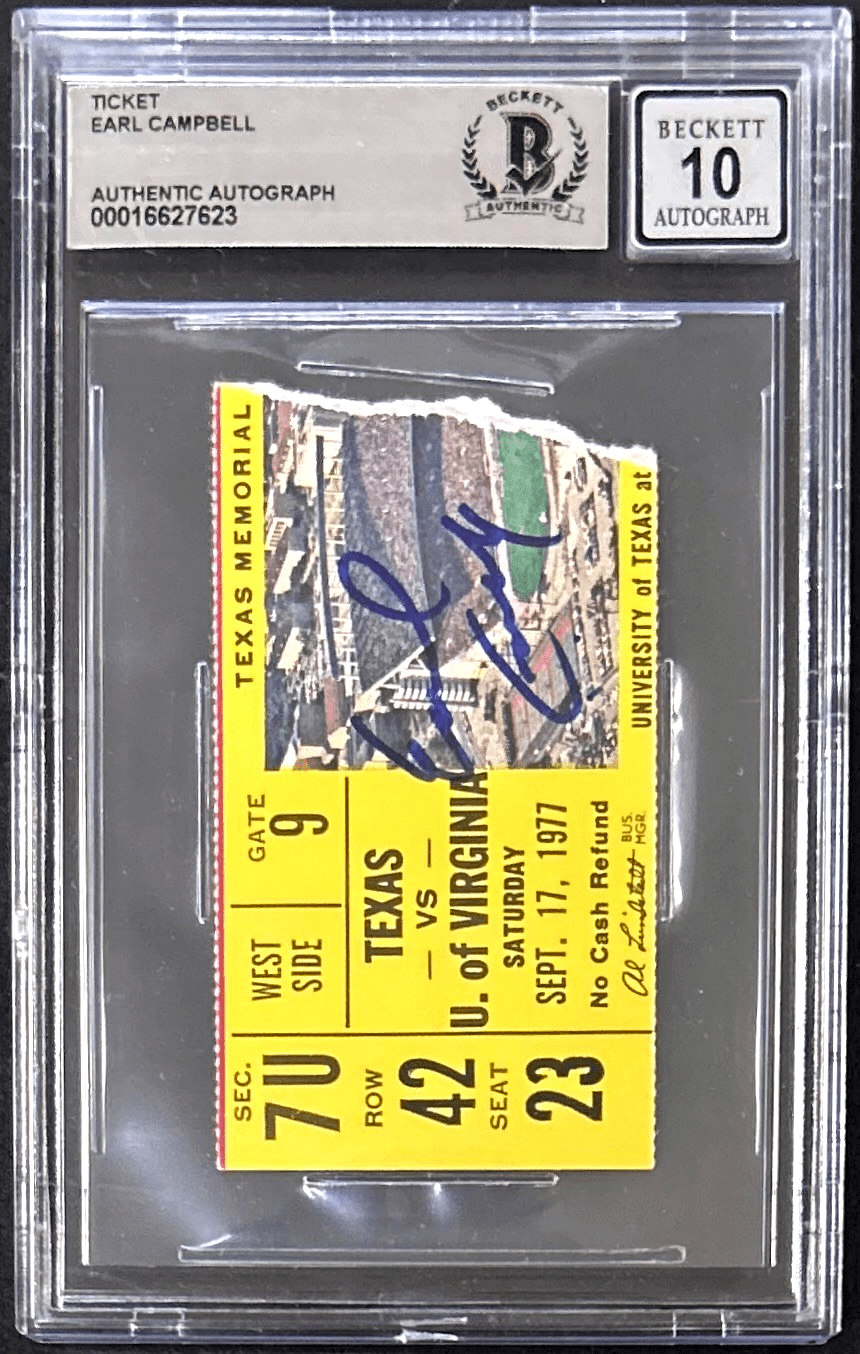 EARL CAMPBELL AUTOGRAPHED TEXAS VS UNIV OF VIRGINIA TICKET STUB BECKETT 16627623 - Image 2