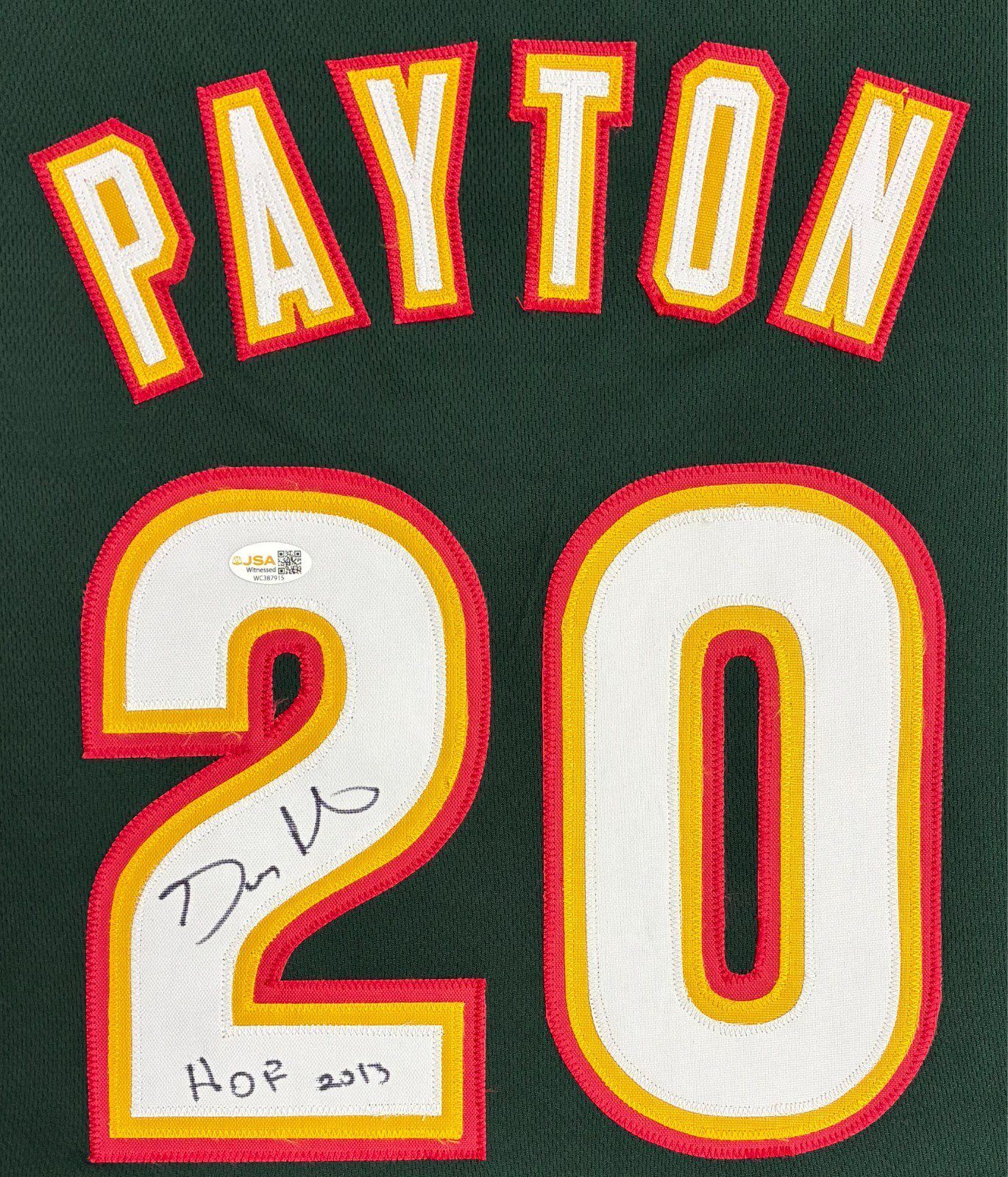GARY PAYTON AUTOGRAPHED GREEN/RED/YELLOW JERSEY JSA AUTHENTICATED HOF 2013 - Image 2