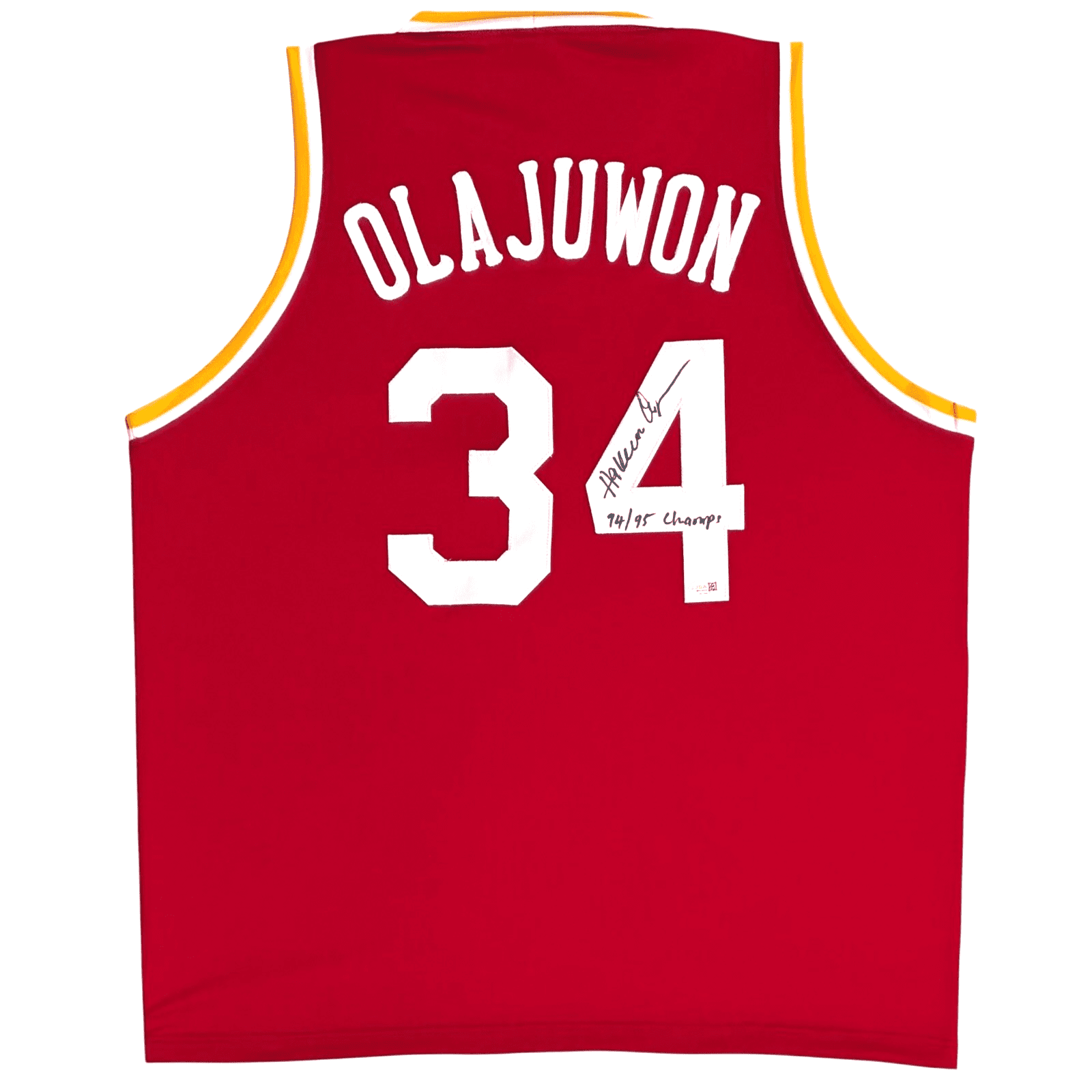 HAKEEM OLAJUWON AUTOGRAPHED RED JERSEY JSA AUTHENTICATED 94/95 CHAMPS