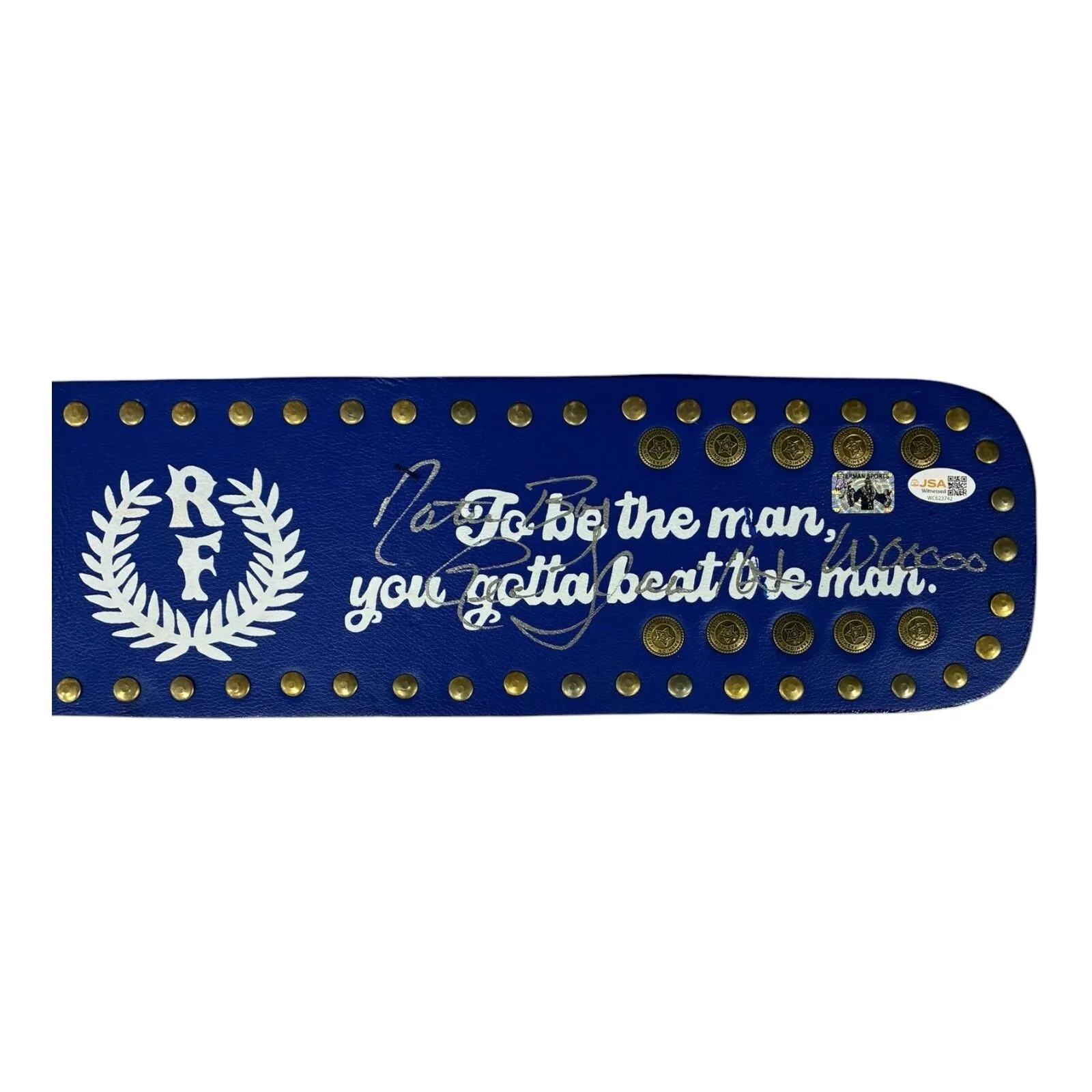 RIC FLAIR AUTOGRAPHED CUSTOM BLUE & GOLD BELT JSA NATURE BOY 16x Wooooo SILVER - Image 2