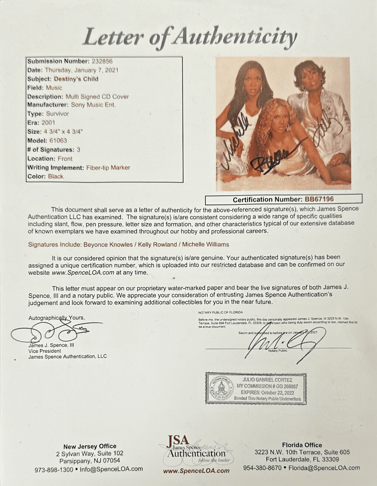 Beyonce Kelly Michelle Destiny's Child Signed CD Booklet Beckett Authen 15334974 - Image 3