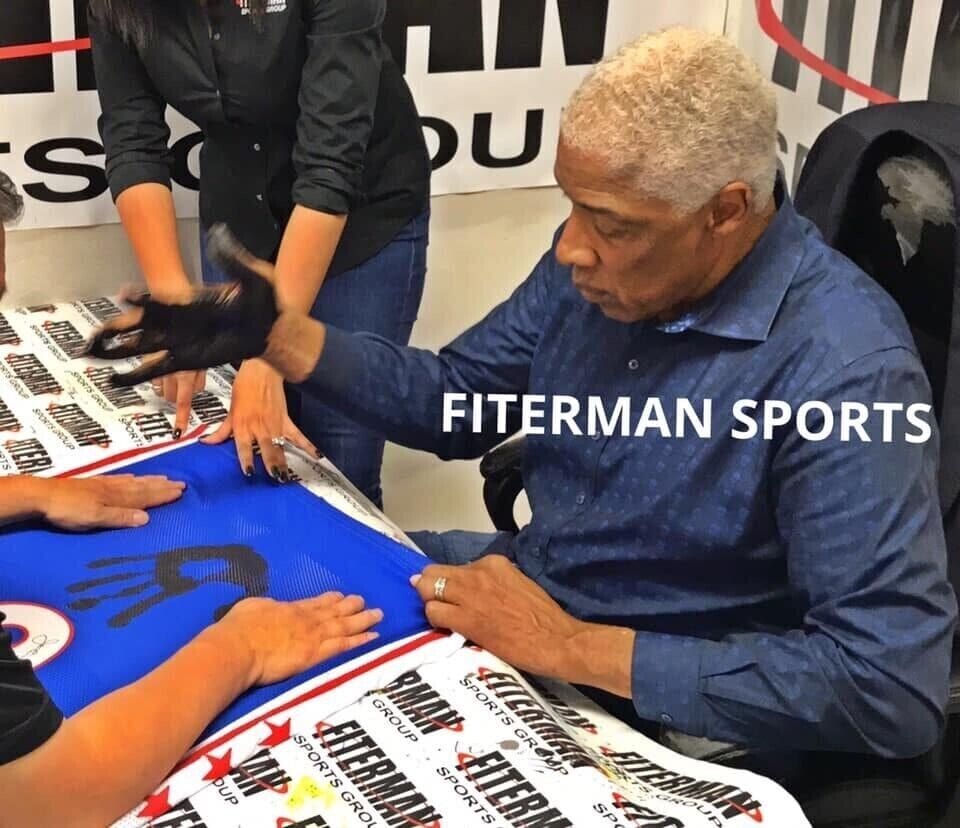 Julius Erving Dr. J Handprint Signed Autographed Red Framed Jersey