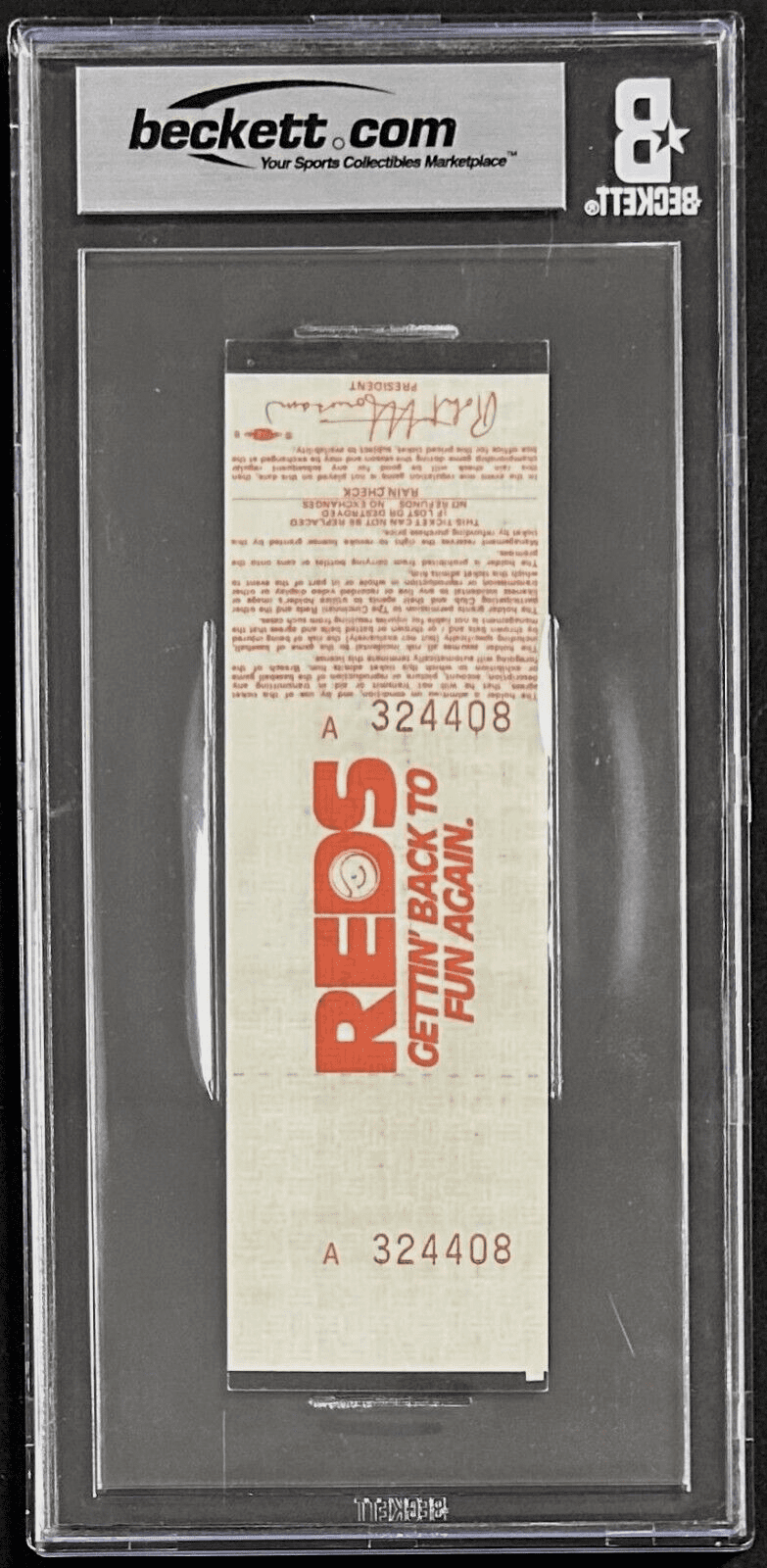 PETE ROSE AUTOGRAPHED FULL TICKET 9/26/85 BECKETT 8 NM-MT AUTO 10 17547965 - Image 3