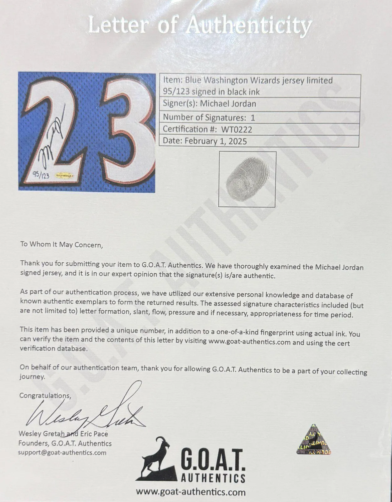 Michael Jordan Signed Washington Wizards Blue Stats Jersey Upper Deck & GOAT - Image 3