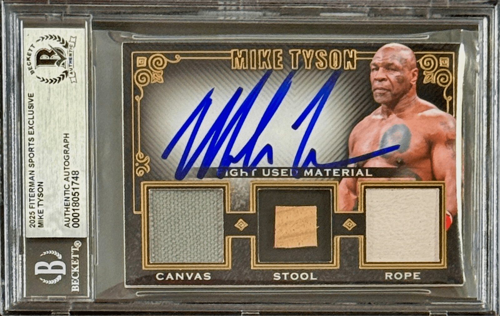 MIKE TYSON Triple Relic Card vs Jake Paul Fight Canvas Stool Rope BAS 18051748
