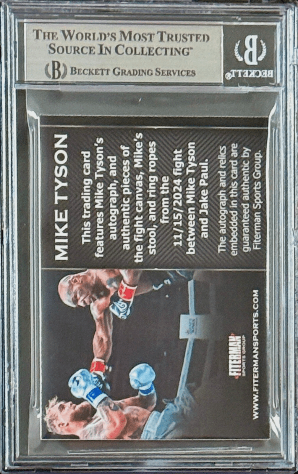 MIKE TYSON Triple Relic Card vs Jake Paul Fight Canvas Stool Rope BAS 18051748 - Image 3