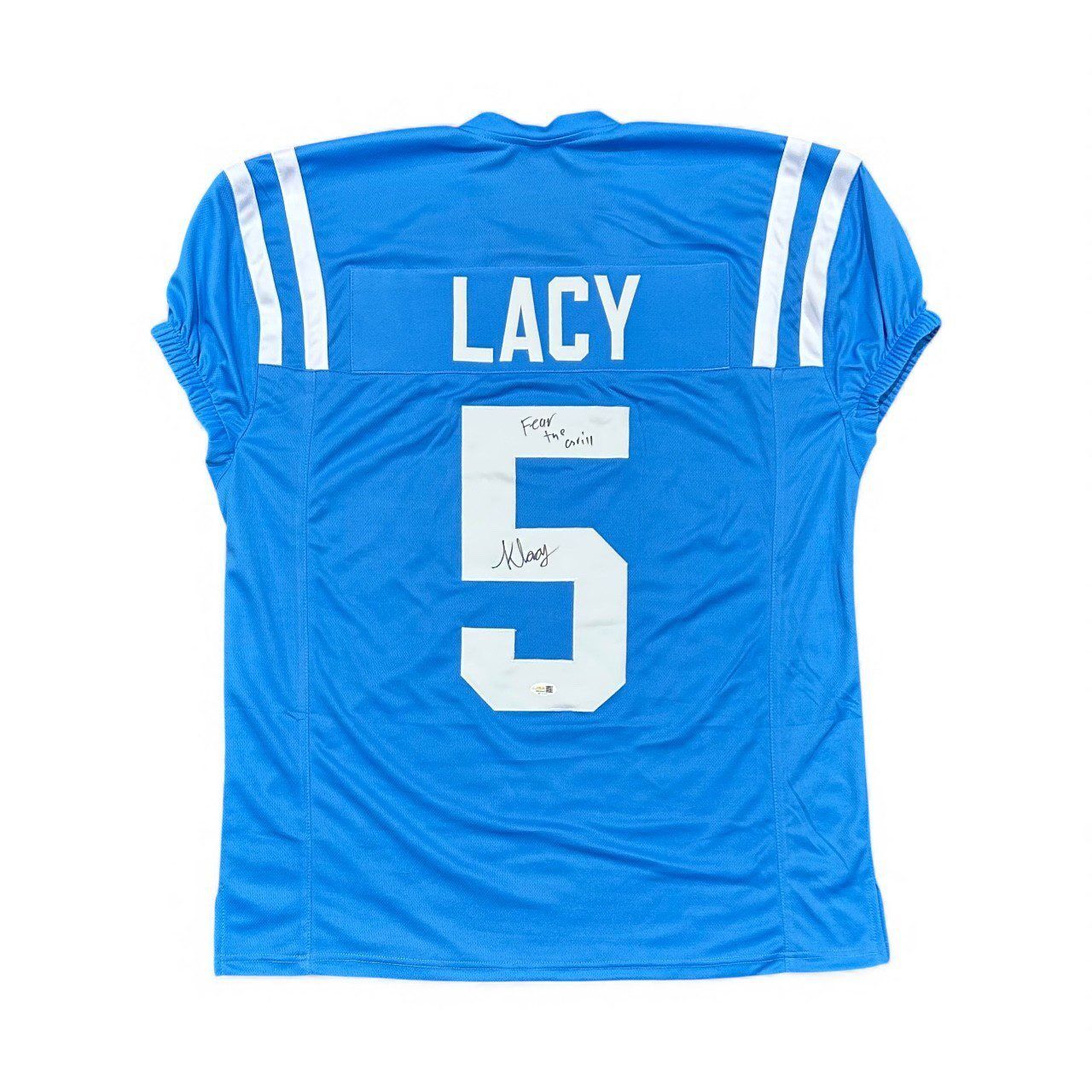 KEWAN LACY SIGNED CUSTOM LIGHT BLUE JERSEY JSA WITNESS “FEAR THE
