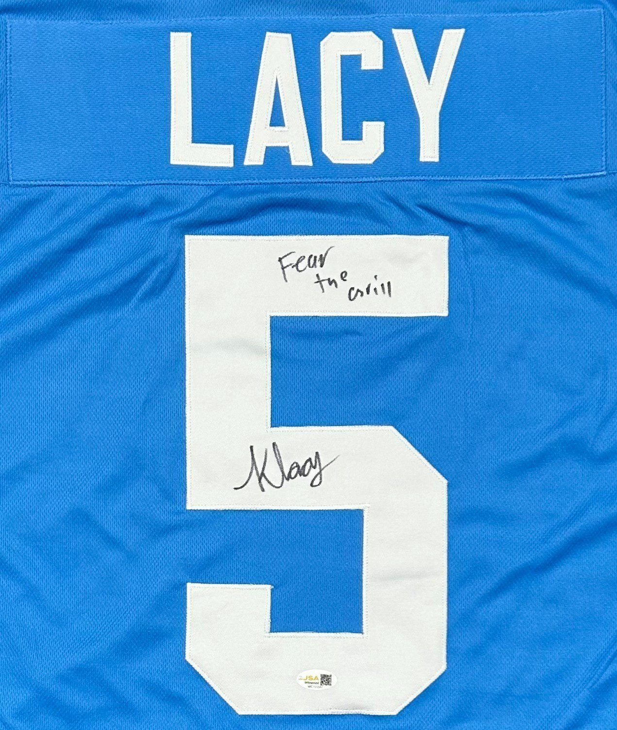 KEWAN LACY SIGNED CUSTOM LIGHT BLUE JERSEY JSA WITNESS “FEAR THE
