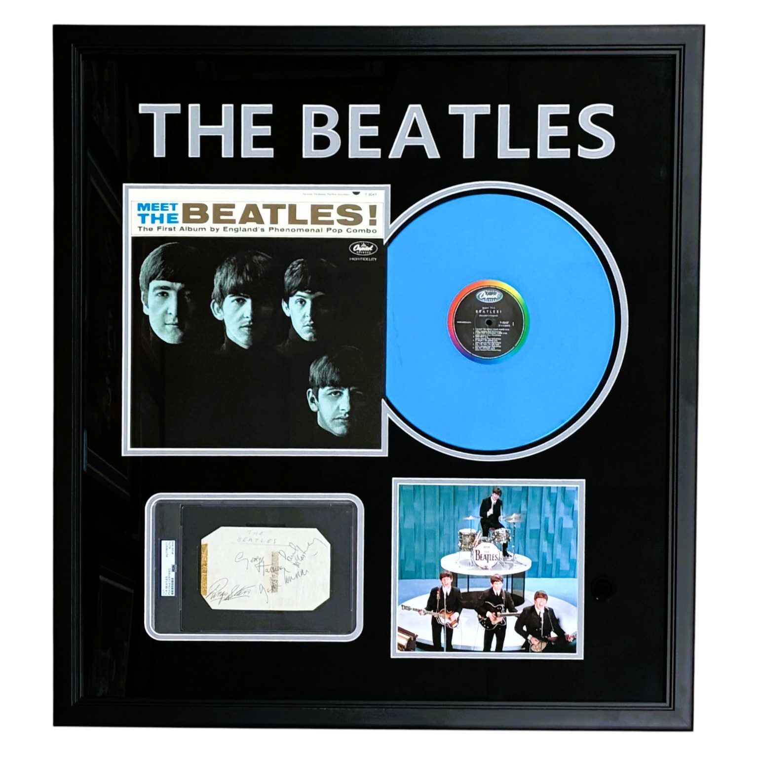 THE BEATLES AUTOGRAPHED FRAMED CUT PSA PAUL McCARTNEY JOHN LENNON