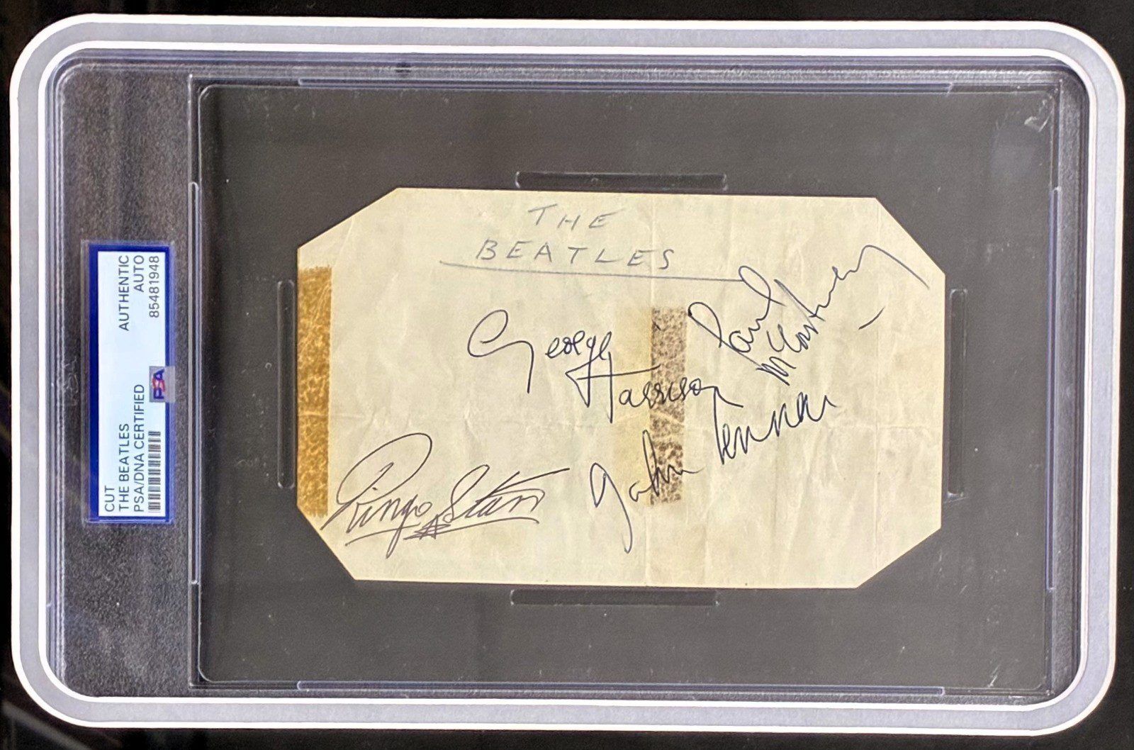 THE BEATLES AUTOGRAPHED FRAMED CUT PSA PAUL McCARTNEY JOHN LENNON