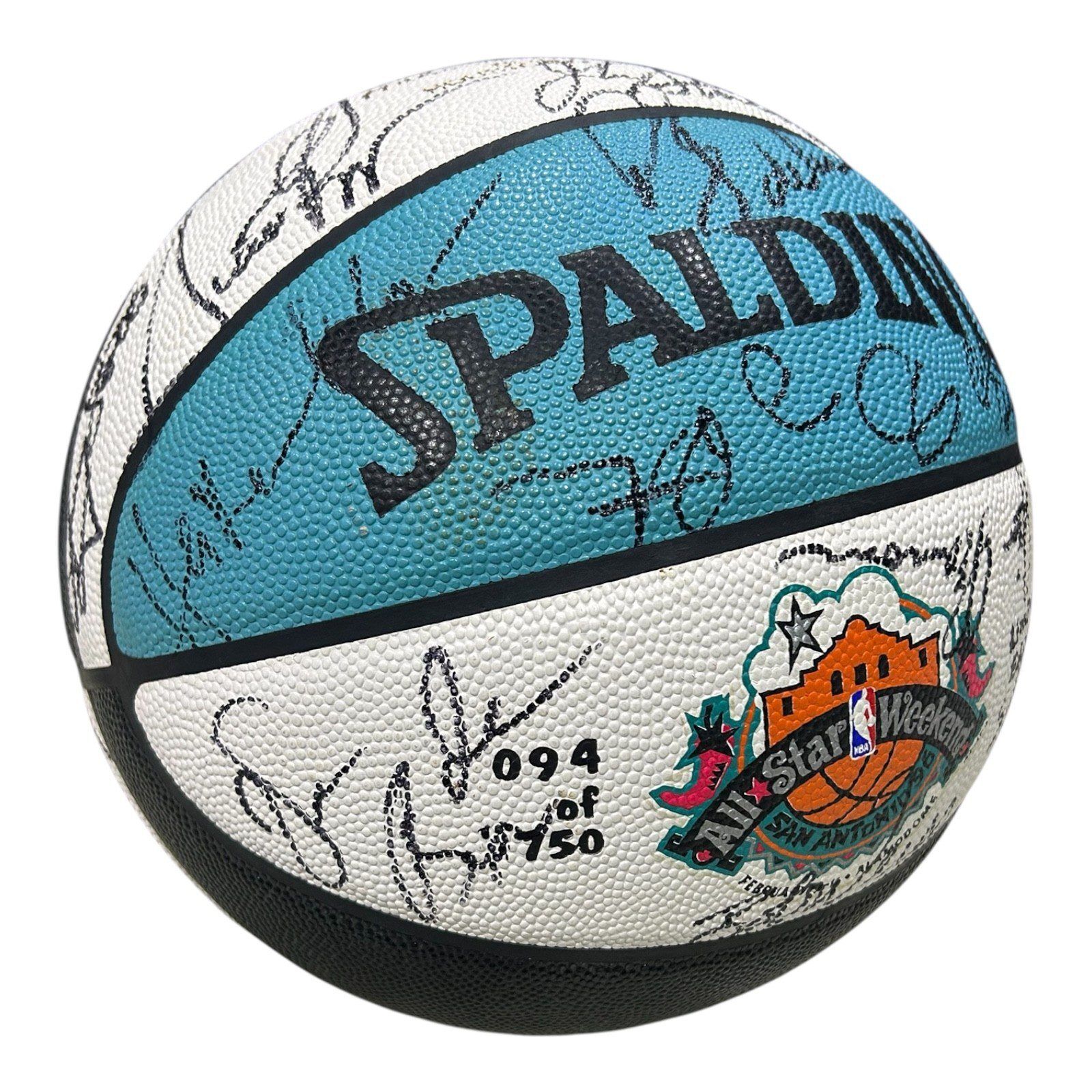 1996 NBA ALL STAR TEAM SIGNED BASKETBALL JORDAN OLAJUWON PIPPEN