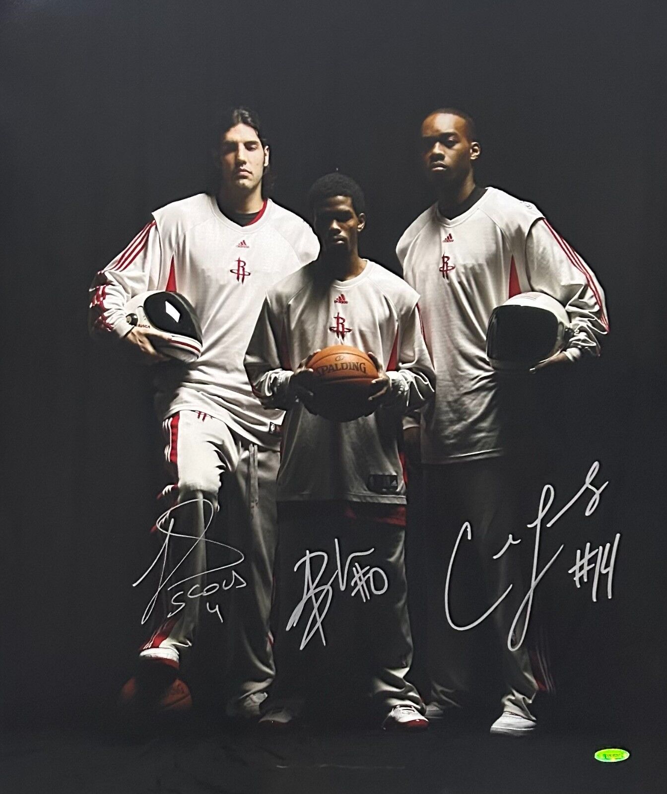AARON BROOKS CARL LANDRY LUIS SCOLA SIGNED 20x24 PHOTO TRISTAR HOUSTON ROCKETS