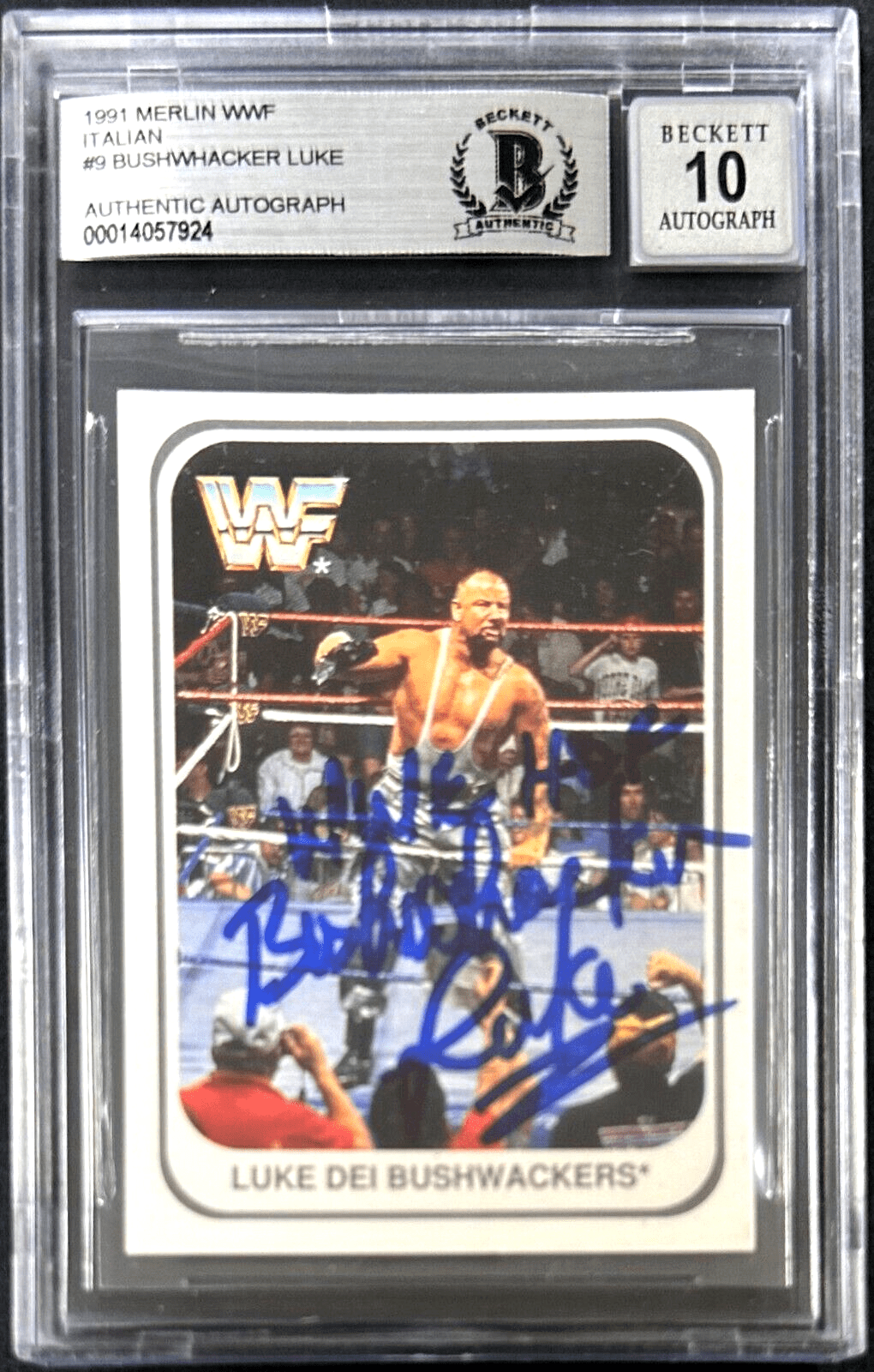 Bushwhacker Luke Signed 1991 Merlin Italian Card #9 Beckett 14057924 Auto 10