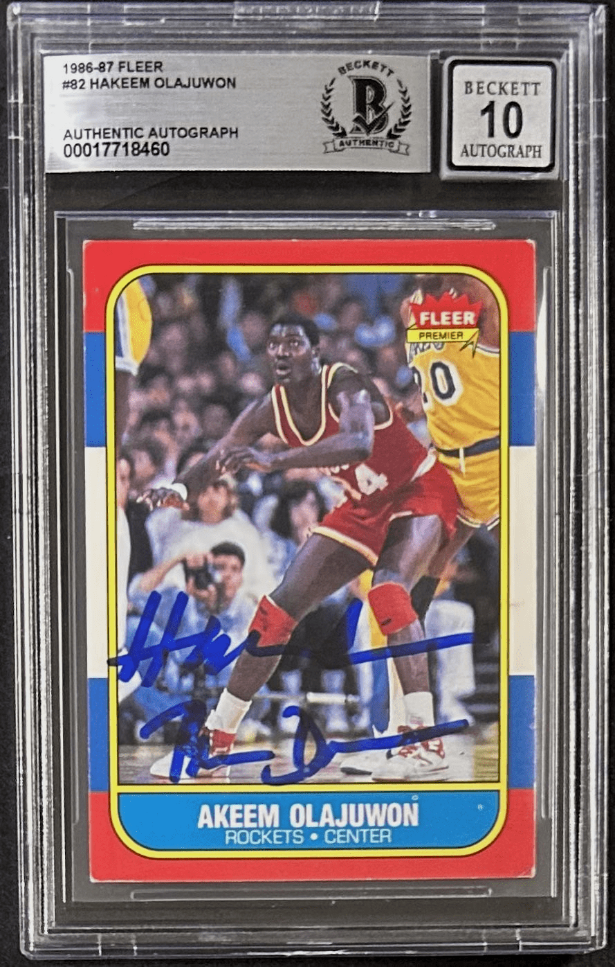 Hakeem "Akeem" Olajuwon Signed 1986-87 Fleer RC Card #82 Beckett 17718460 Dream