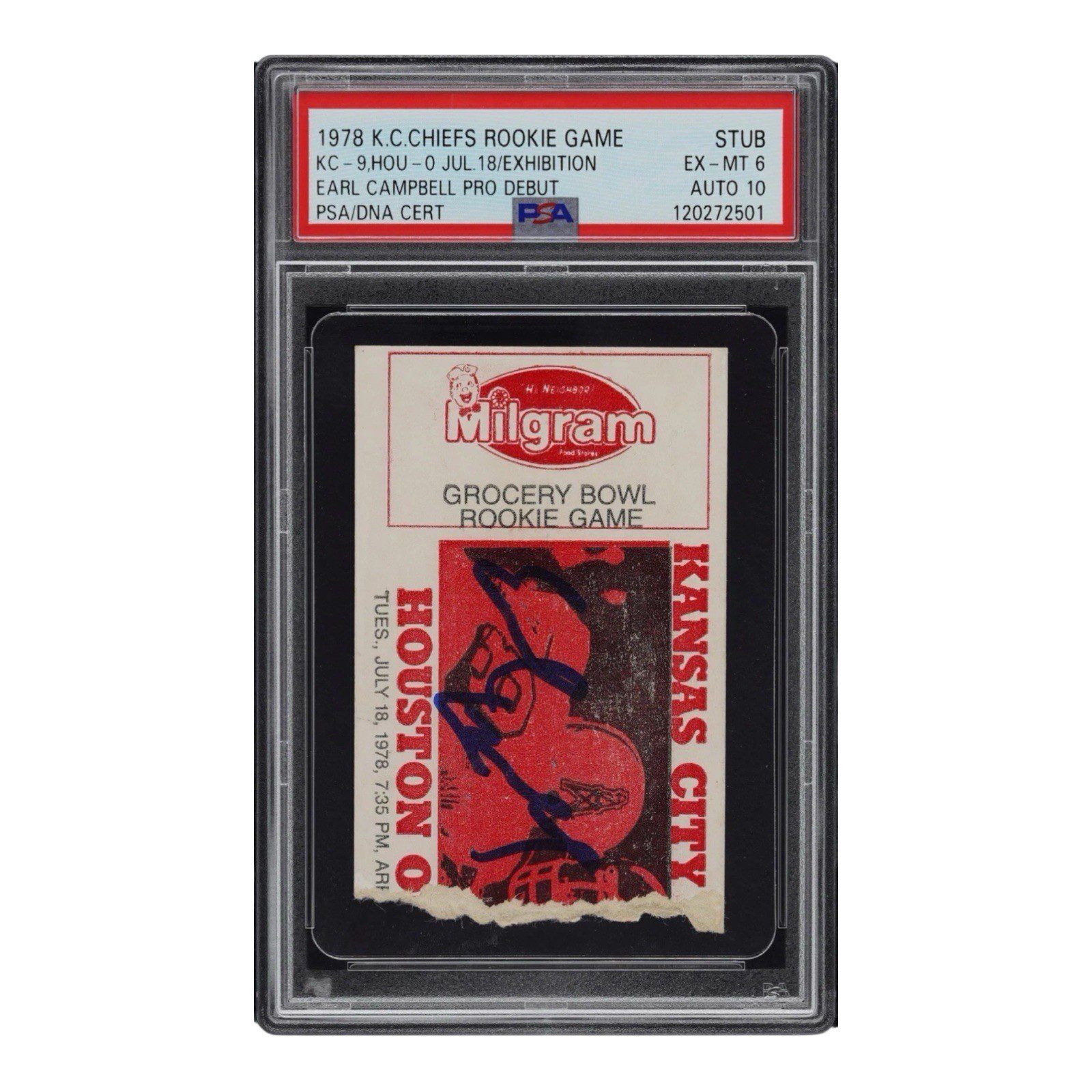 EARL CAMPBELL SIGNED 7/18/1978 OILER PRO DEBUT TICKET STUB PSA 6 Rookie Game - Image 2