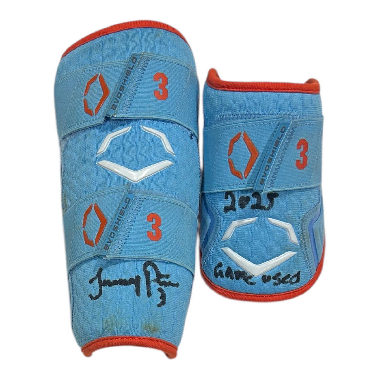 JEREMY PENA SIGNED 2025 SEASON GAME USED EvoSHIELD PROTECTIVE GEAR SET Baby Blue