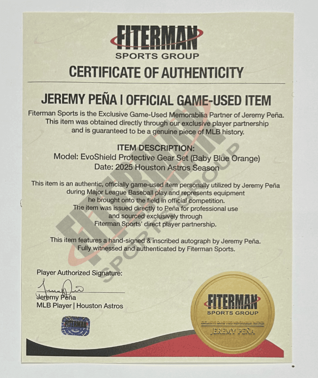 JEREMY PENA SIGNED 2025 SEASON GAME USED EvoSHIELD PROTECTIVE GEAR SET Baby Blue - Image 11