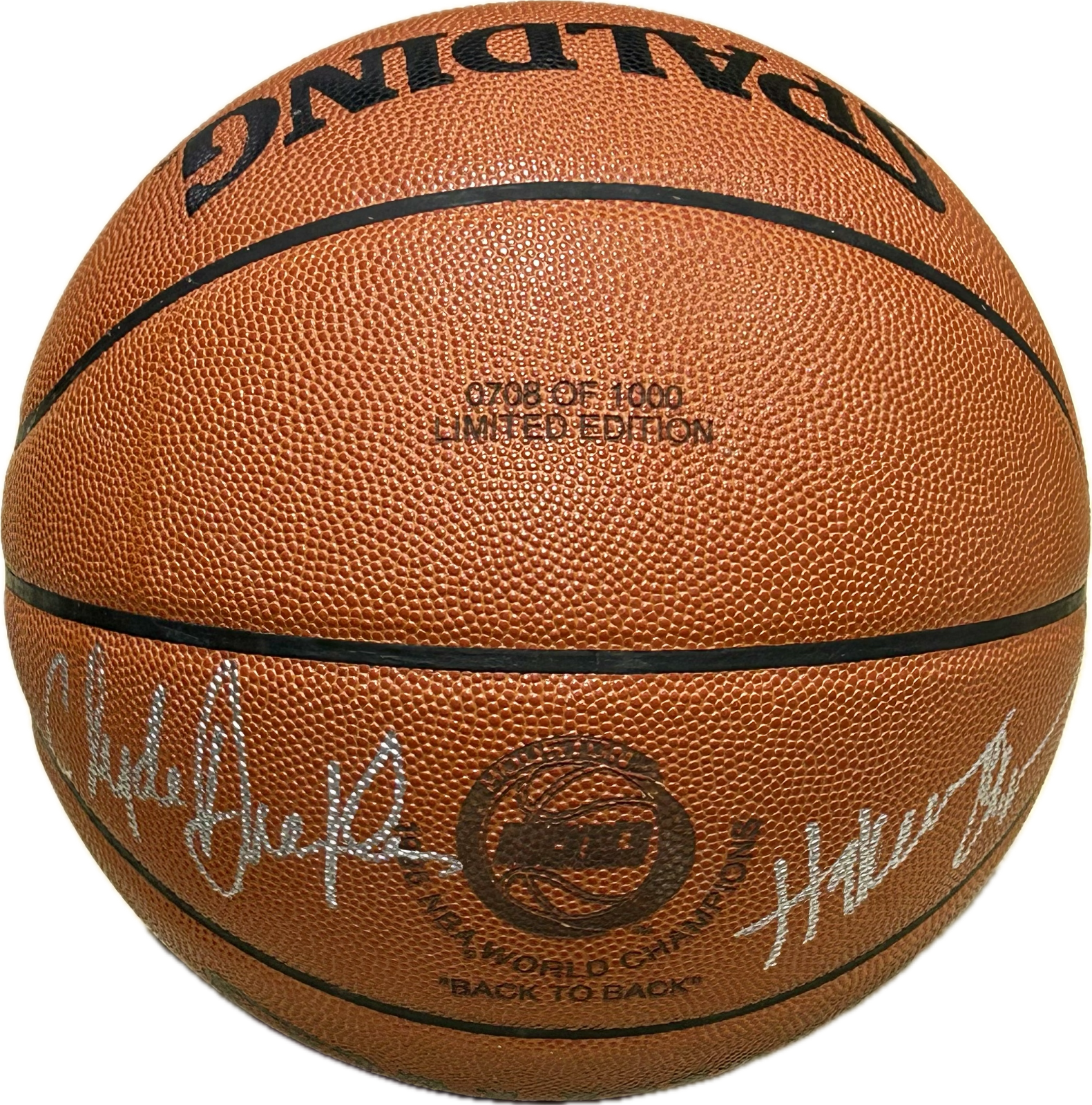 Hakeem Olajuwon & Clyde Drexler Signed Game Model Basketball
