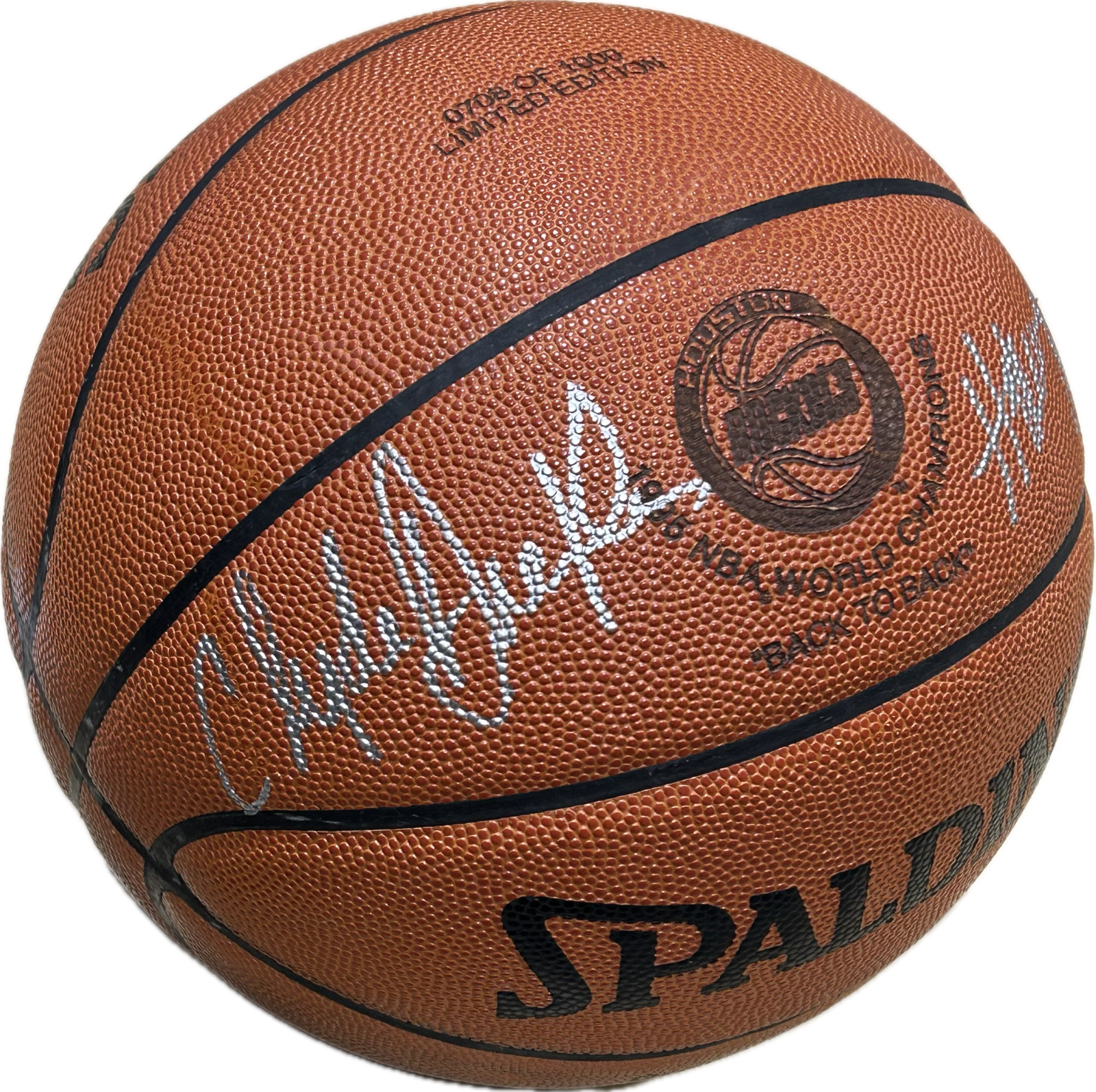 Hakeem Olajuwon & Clyde Drexler Signed Game Model Basketball